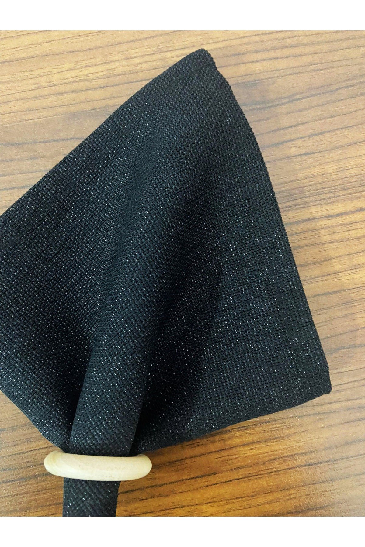 Linen Gözenekli Simli Siyah Servis Sunum Peçetesi 6 Adet 35x35