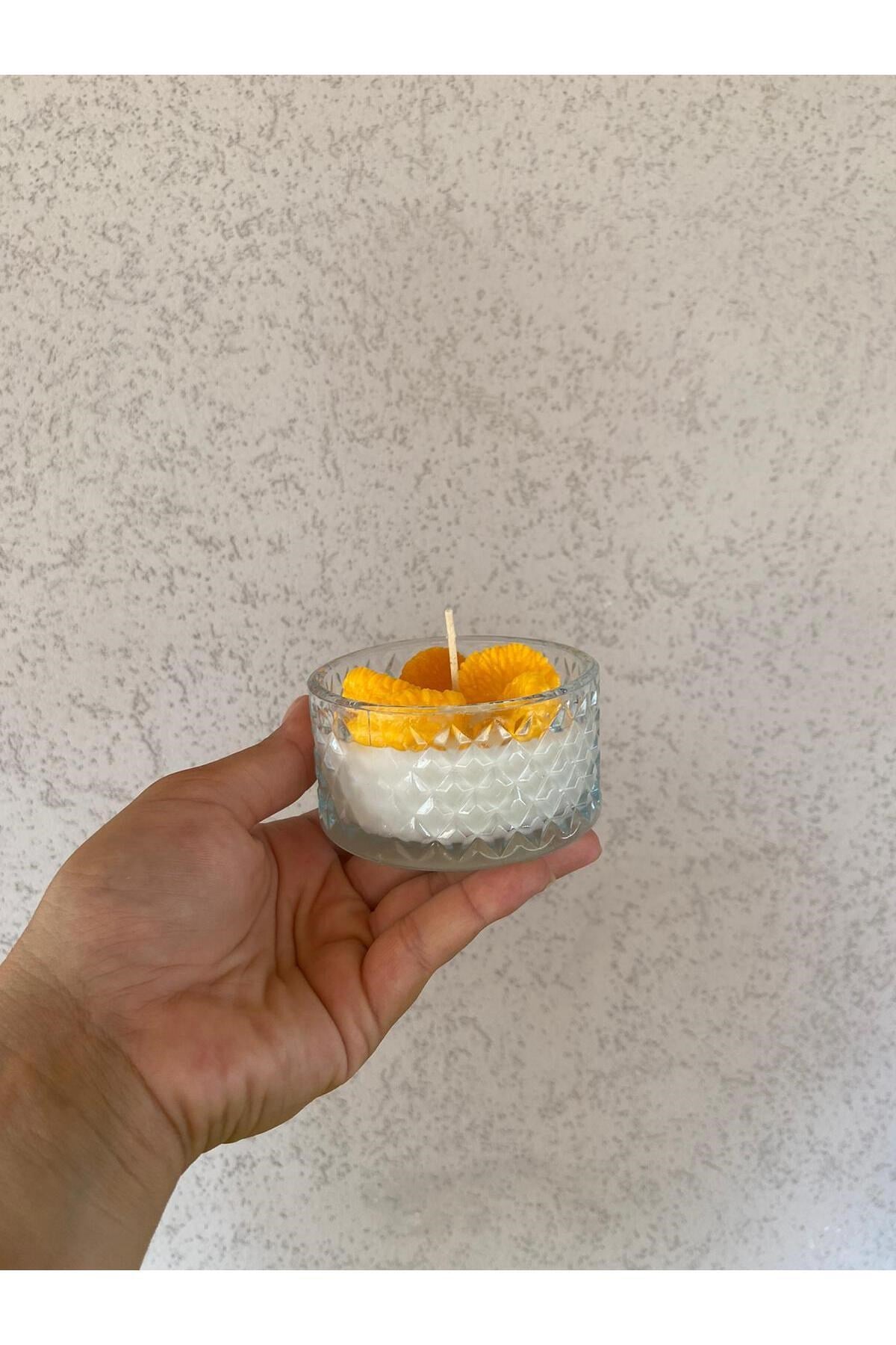 Mandalina Dilimli Dekoratif Cam Kase Kokulu Aromatik Mum