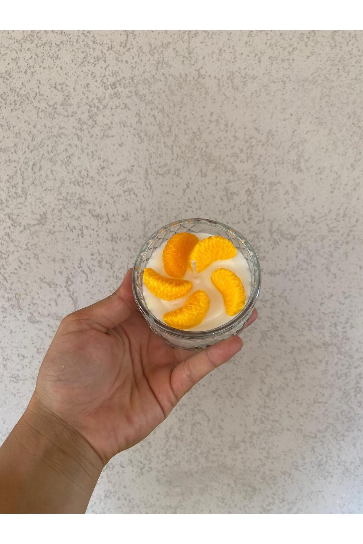 Mandalina Dilimli Dekoratif Cam Kase Kokulu Aromatik Mum