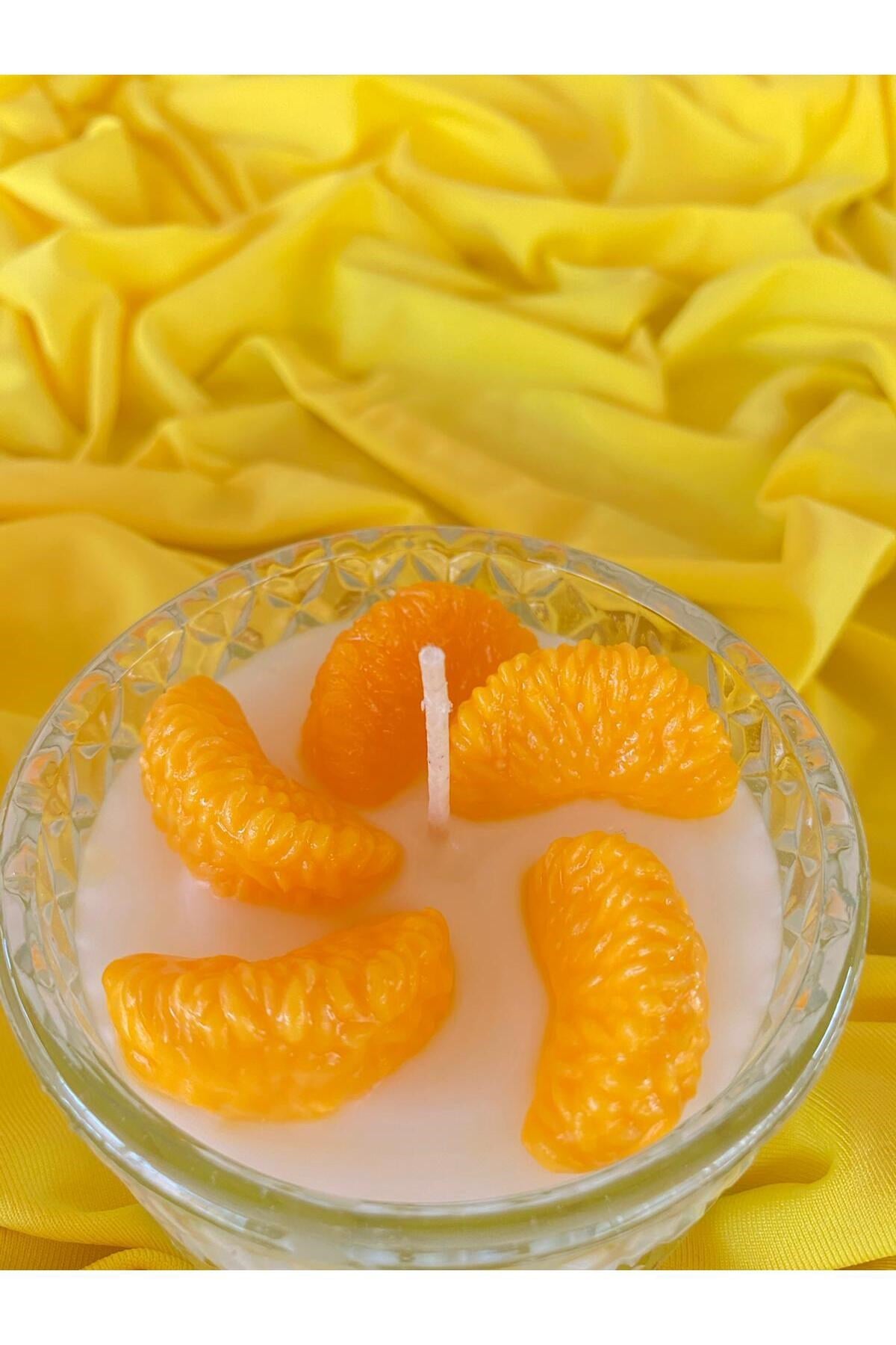 Mandalina Dilimli Dekoratif Cam Kase Kokulu Aromatik Mum