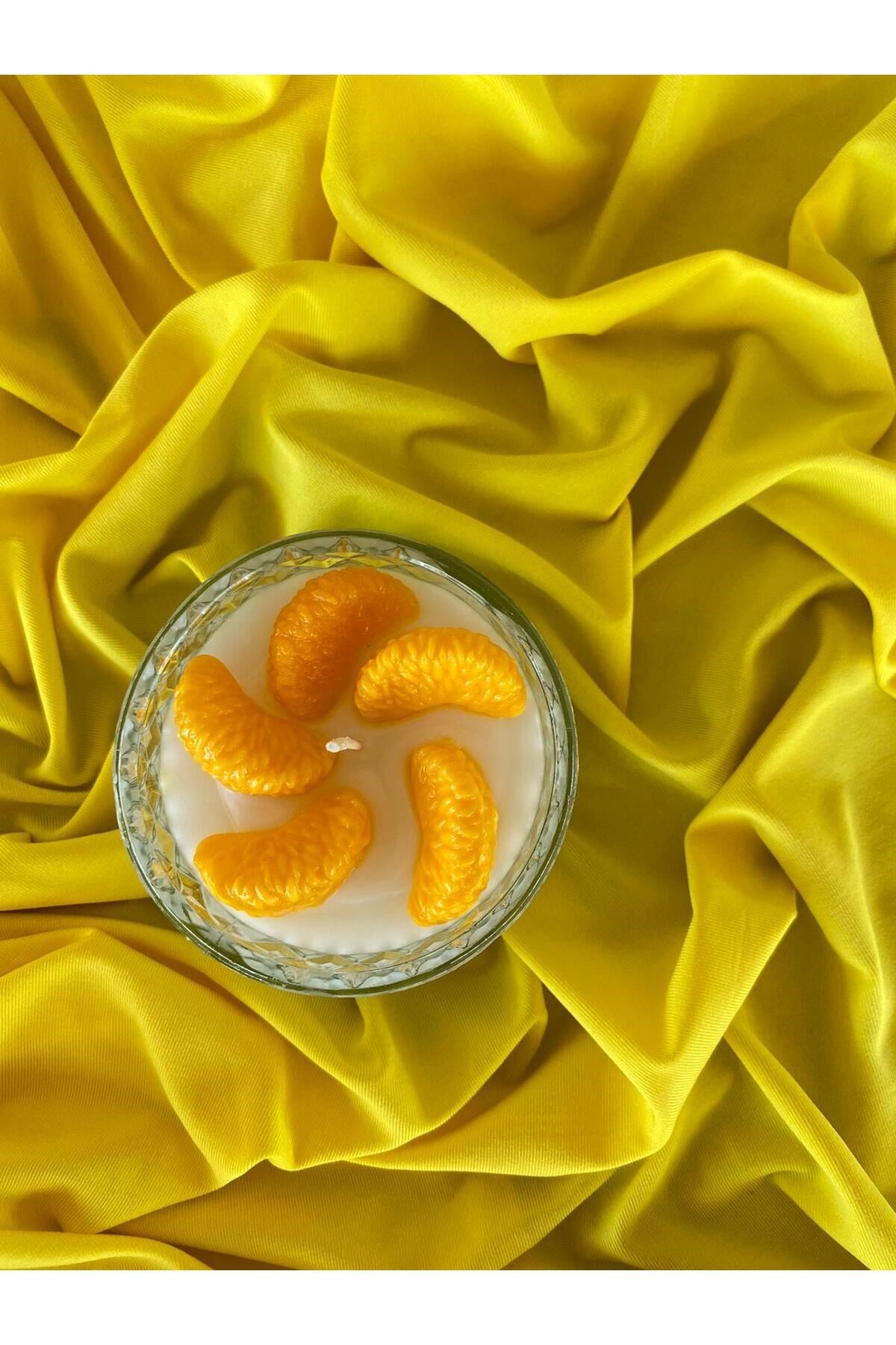 Mandalina Dilimli Dekoratif Cam Kase Kokulu Aromatik Mum