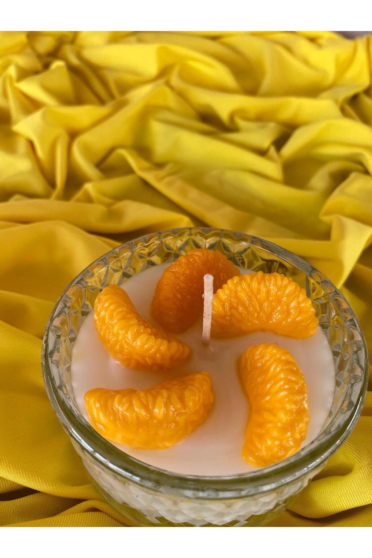 Mandalina Dilimli Dekoratif Cam Kase Kokulu Aromatik Mum