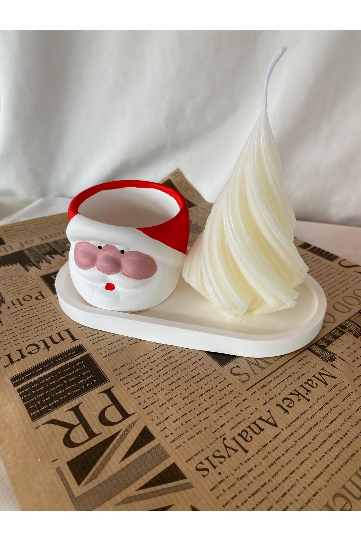 Noel Baba Saksı -Spiral Mum ve Organizer Tabak 3 lü Set -Yılbaşı Hediyesi - Yılbaşı Dekoru
