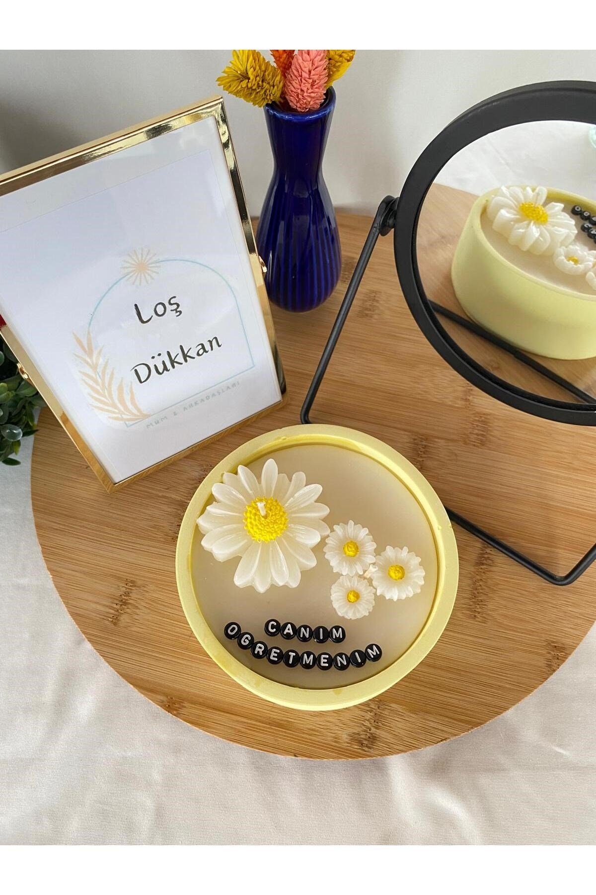 Öğretmenler Günü Hediyesi Papatyalı Sarı Kase Mum