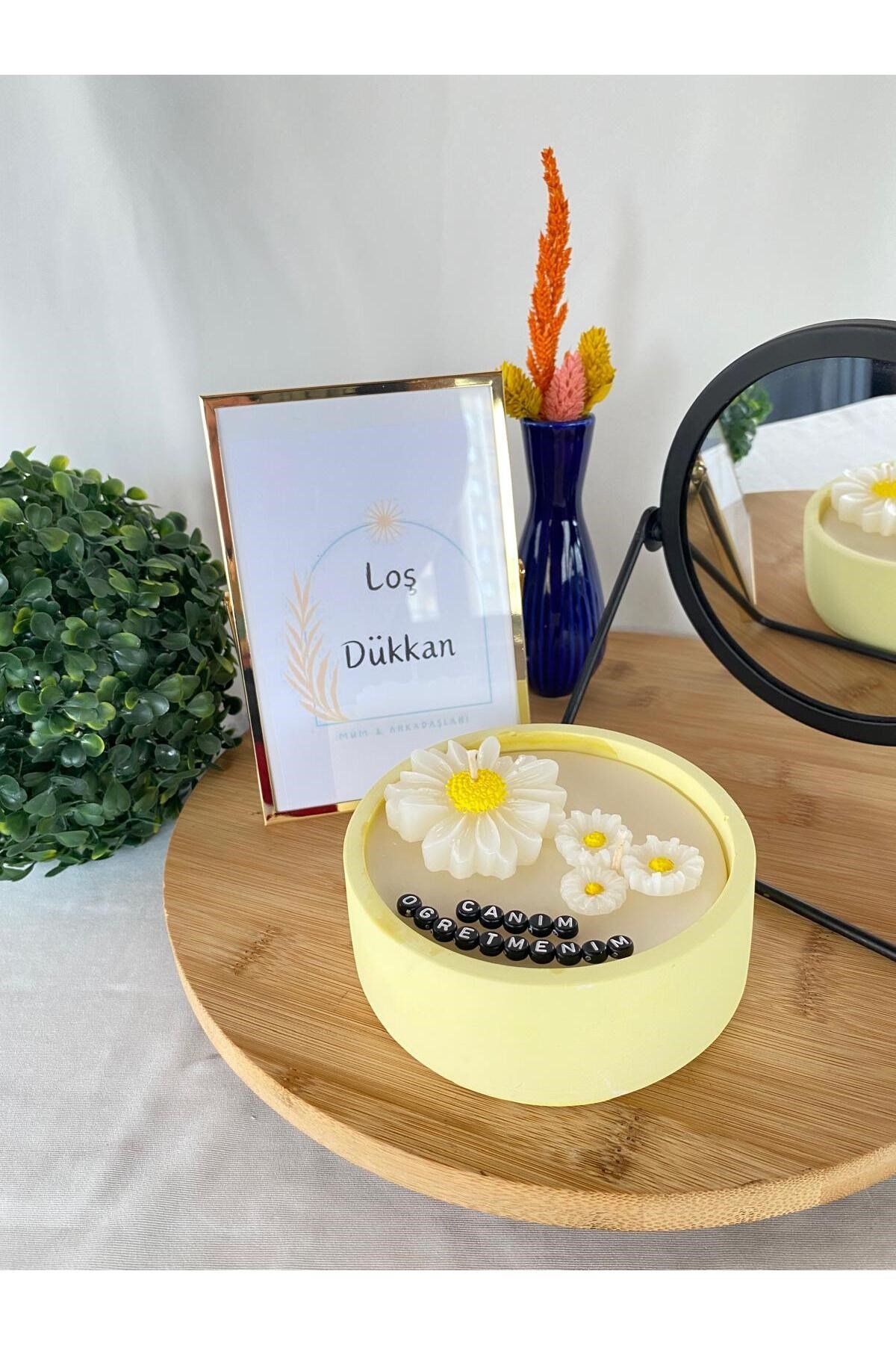 Öğretmenler Günü Hediyesi Papatyalı Sarı Kase Mum