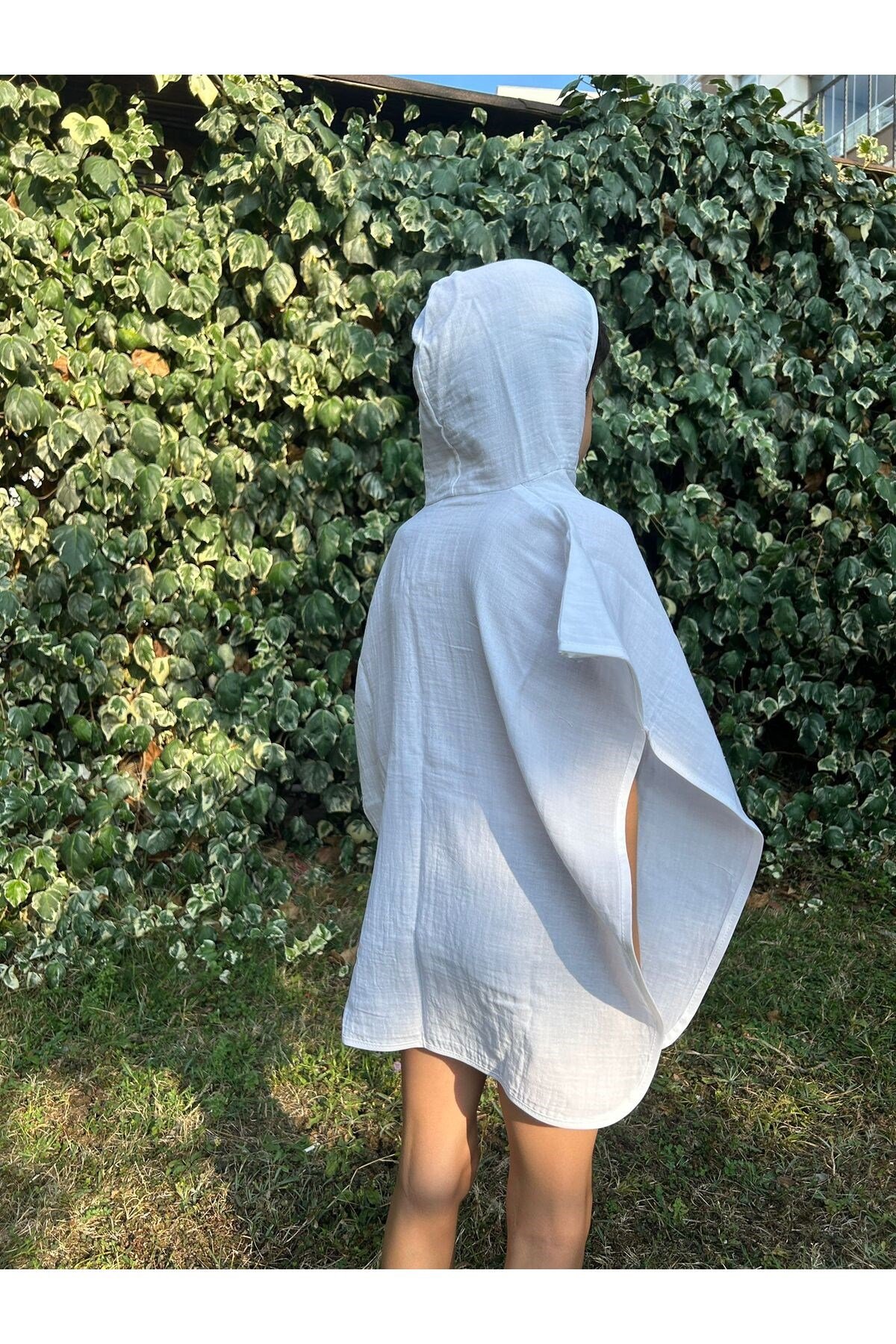Organik %100 Pamuk Müslin Kapüşonlu Plaj Çocuk Bebek Panço Bornoz Banyo Havlu