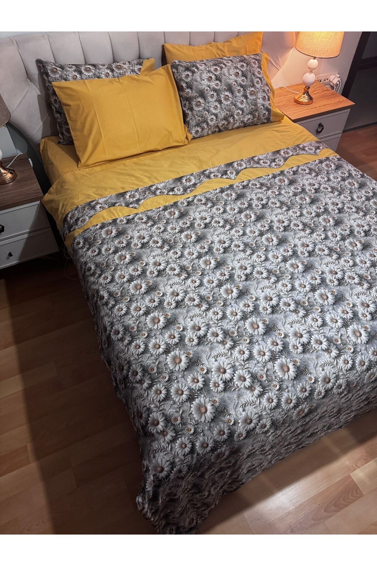 Papatya 3D Efektli %100 Pamuklu Çift Kişilik Nevresim Takımı 6 Parça - Kutulu