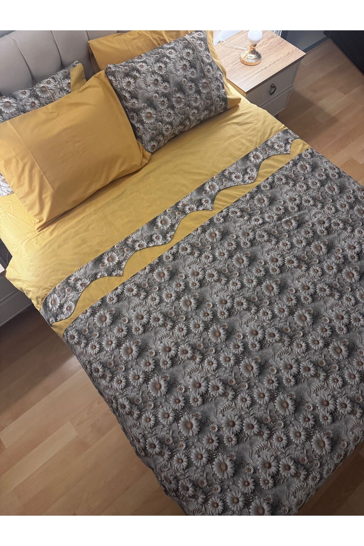 Papatya 3D Efektli %100 Pamuklu Çift Kişilik Nevresim Takımı 6 Parça - Kutulu