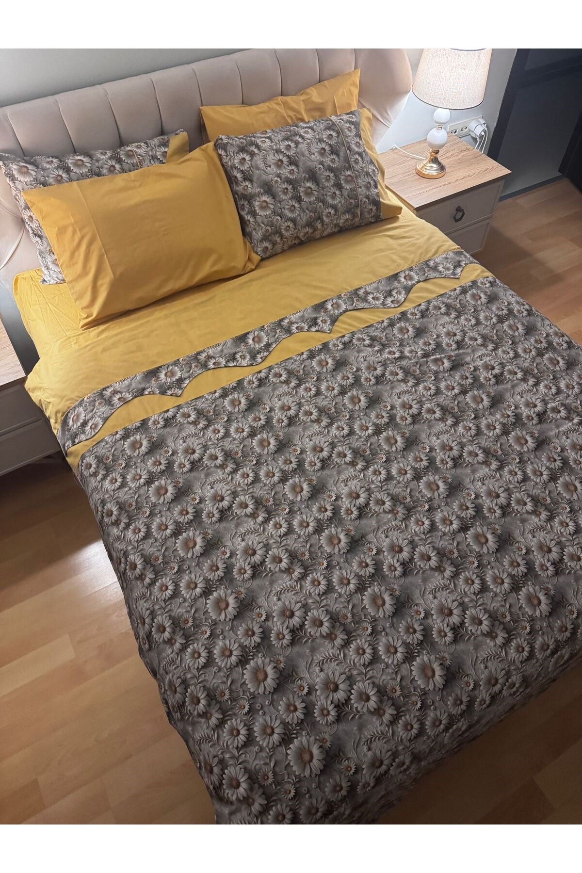 Papatya 3D Efektli %100 Pamuklu Çift Kişilik Nevresim Takımı 6 Parça - Kutulu