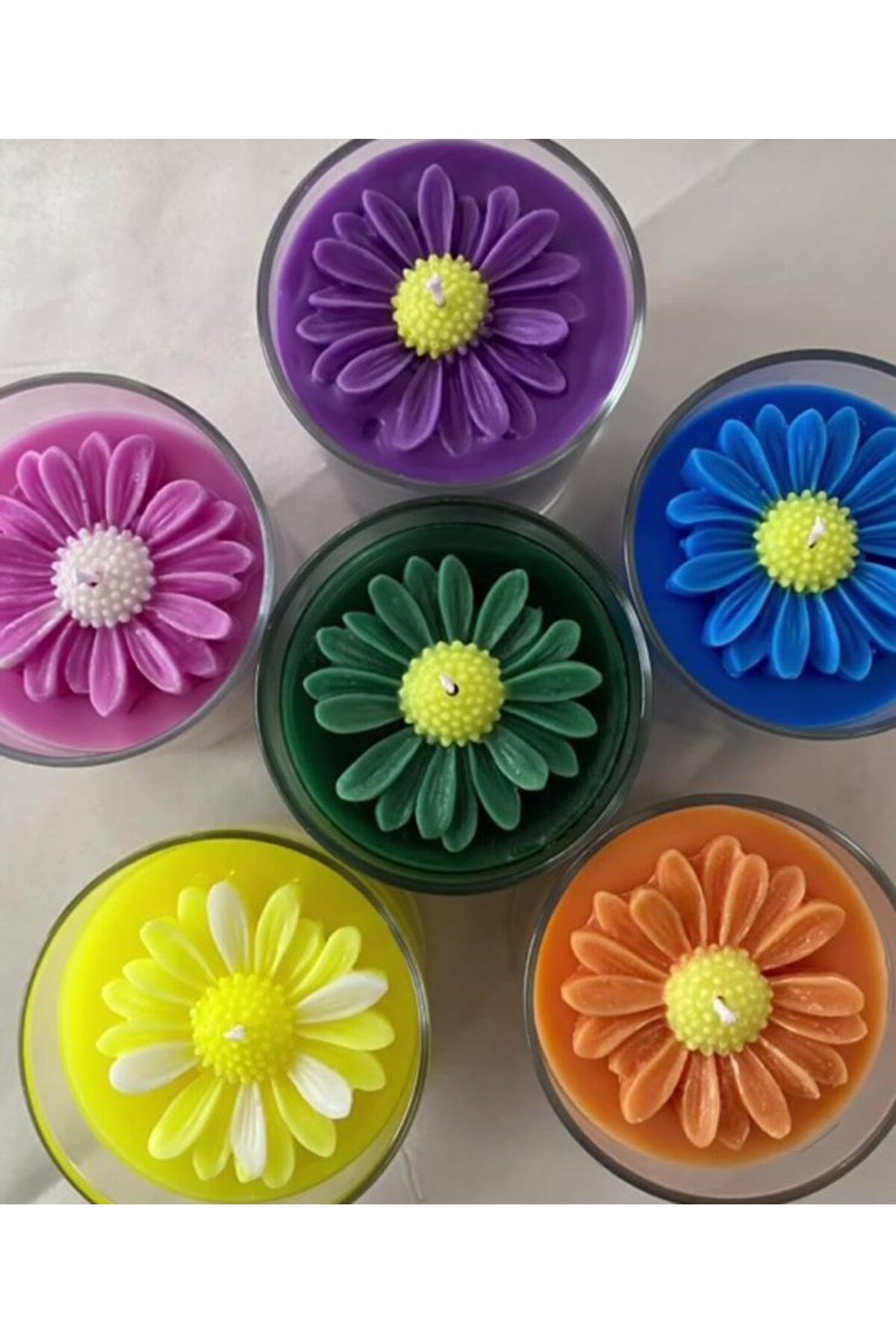 Papatya Temalı Şık Bardak Mum (RENK İÇİN MESAJ ATINIZ)