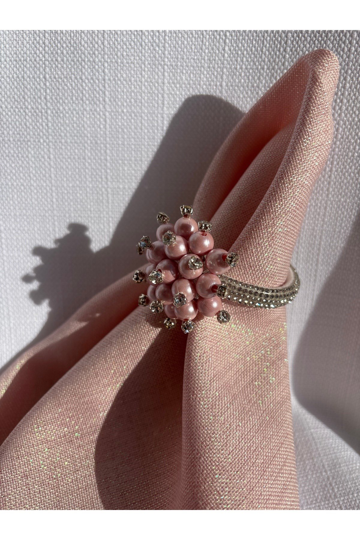 Pembe Boncuklu Taşlı Peçete Yüzüğü