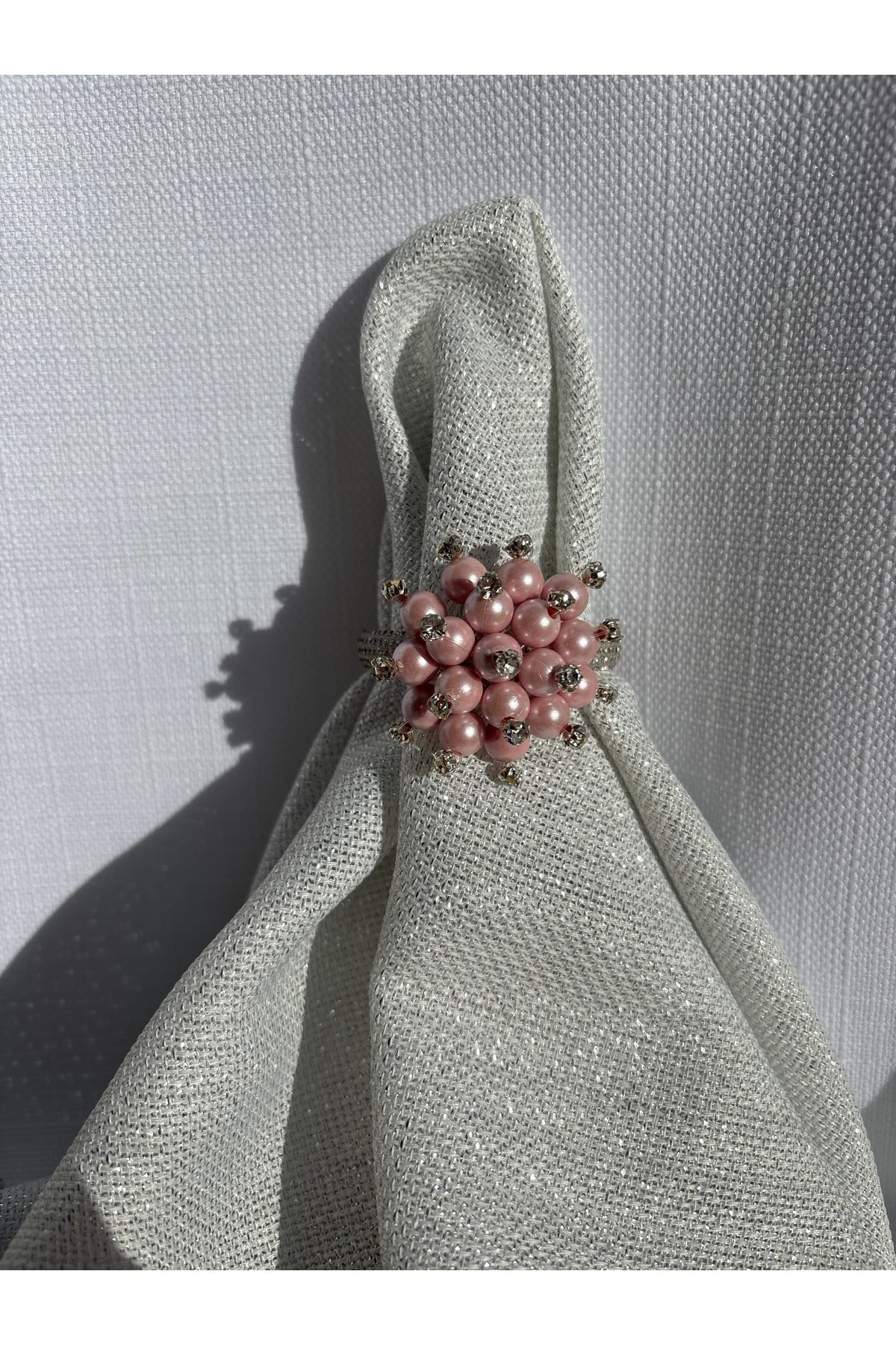 Pembe Boncuklu Taşlı Peçete Yüzüğü