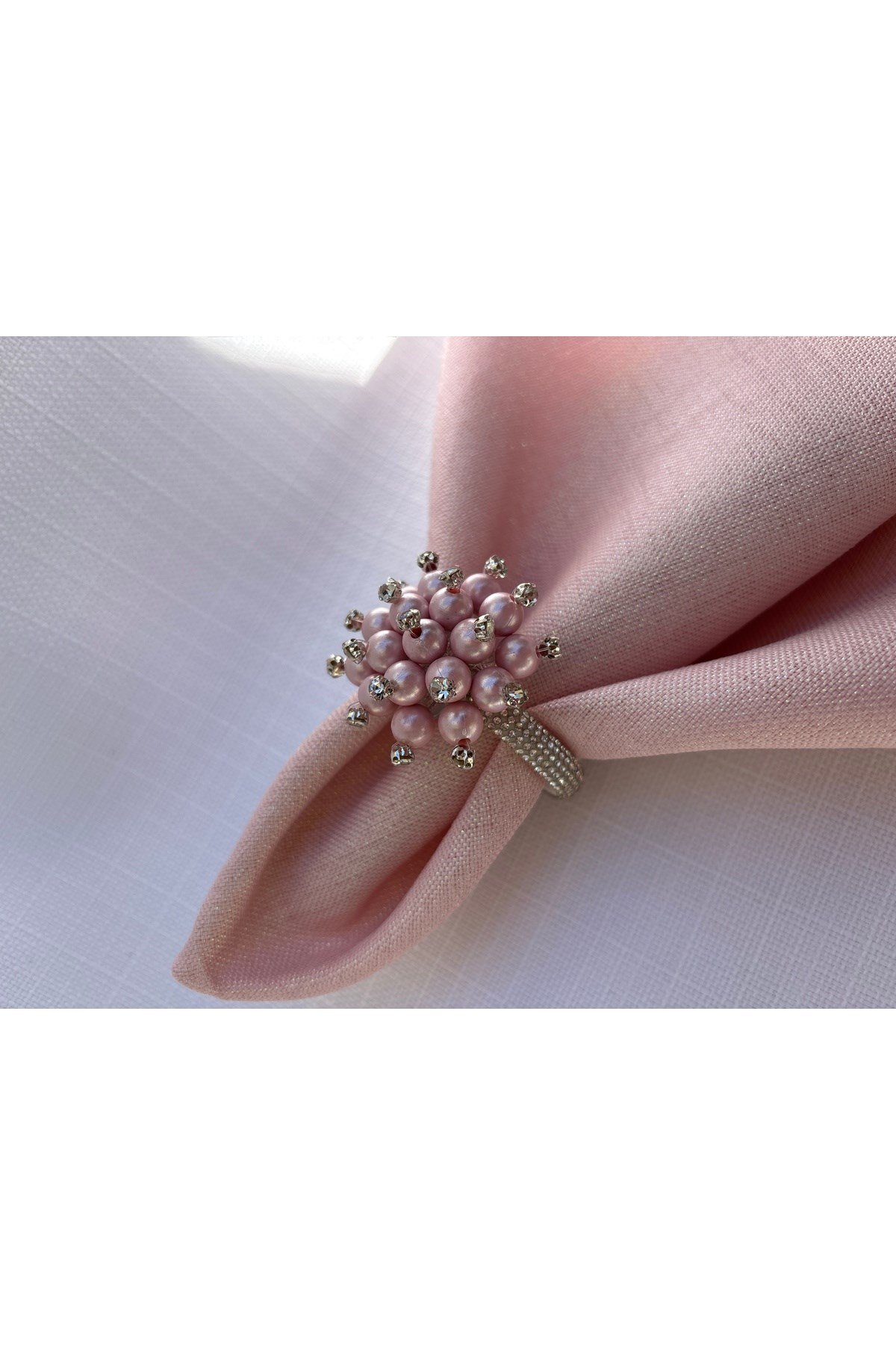 Pembe Boncuklu Taşlı Peçete Yüzüğü