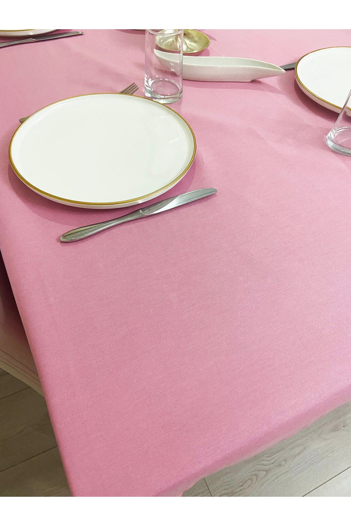 Pembe Keten Masa Örtüsü | Sıvı Geçirmez & Leke Tutmaz | Özel Ölçü Üretim | OEKO-TEX® 100