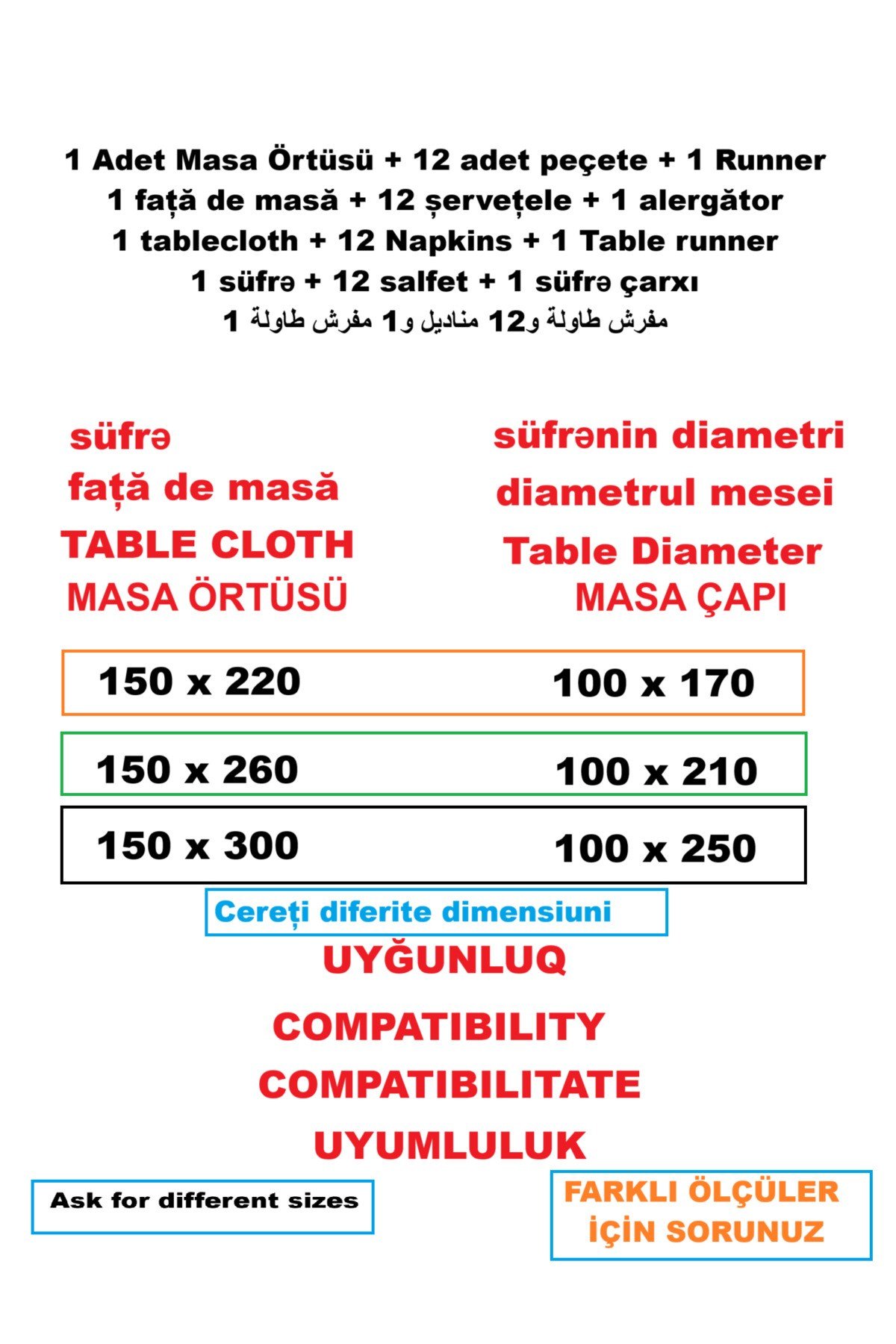 Piko İşleme Detaylı Simli Beyaz Dertsiz Masa Örtüsü 14 Parça