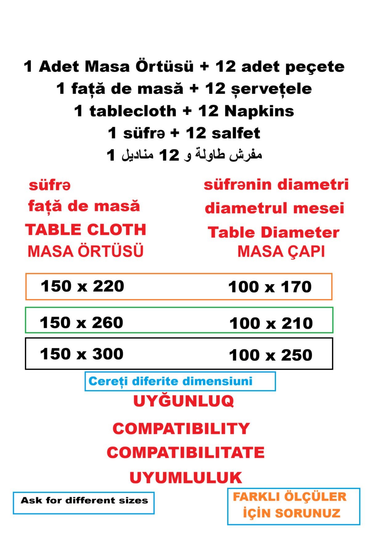 Piko İşleme Detaylı Simli Beyaz Dertsiz Masa Örtüsü + 12 Peçete