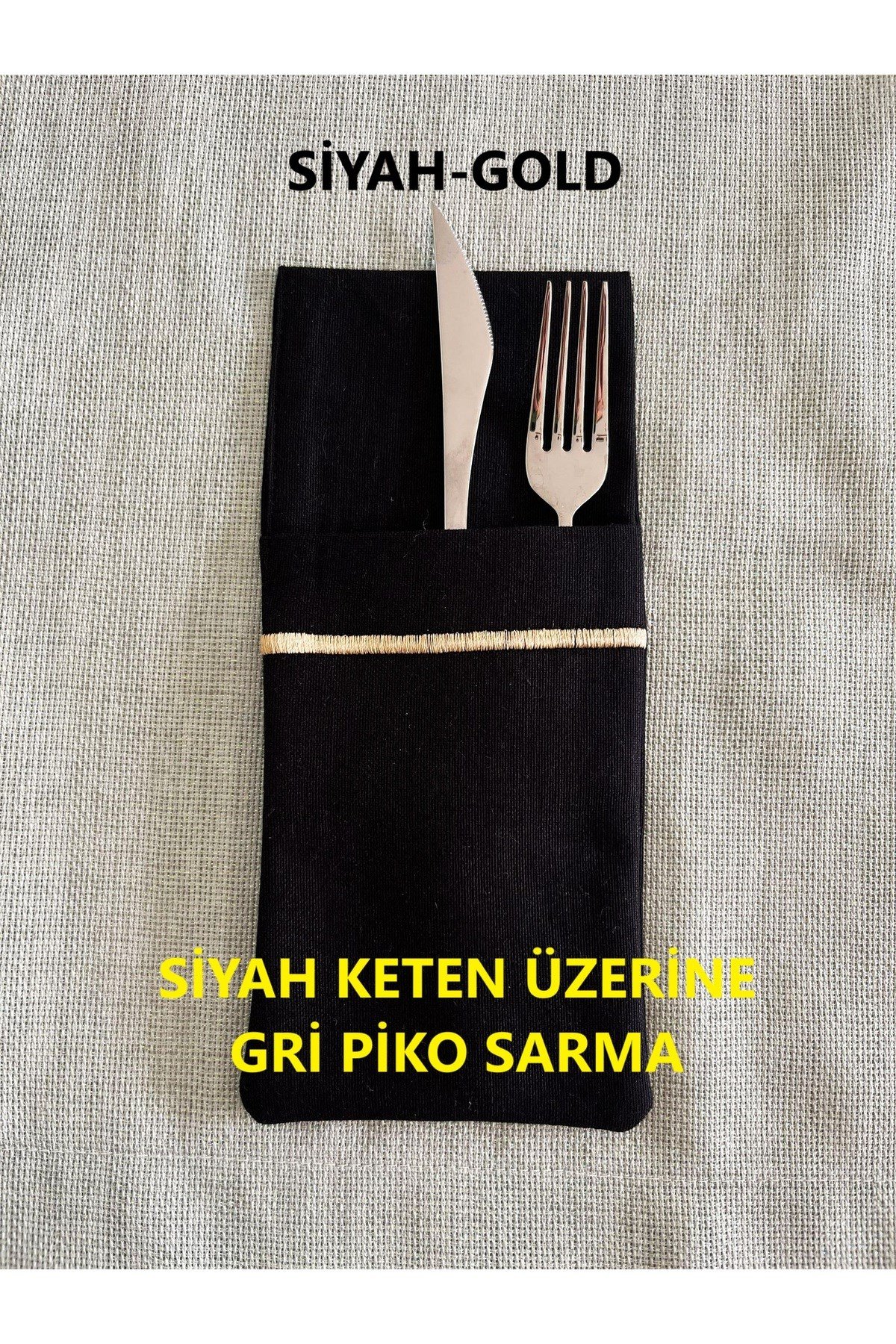 Piko Sarma Detaylı Çatal Bıçak Gözlü Keten Servis Sunum Peçetesi 2 Adet