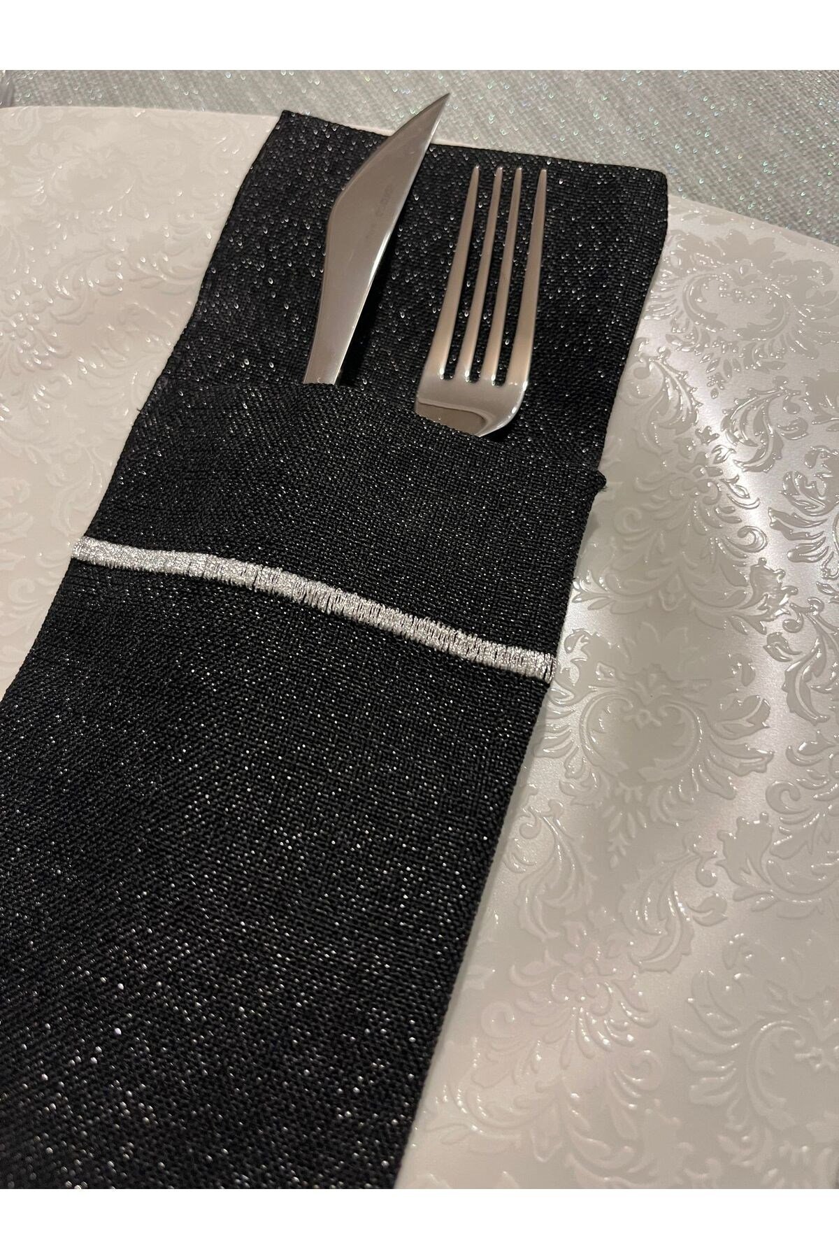 Piko Sarma Detaylı Çatal Bıçak Gözlü Simli Servis Sunum Peçetesi 2 Adet