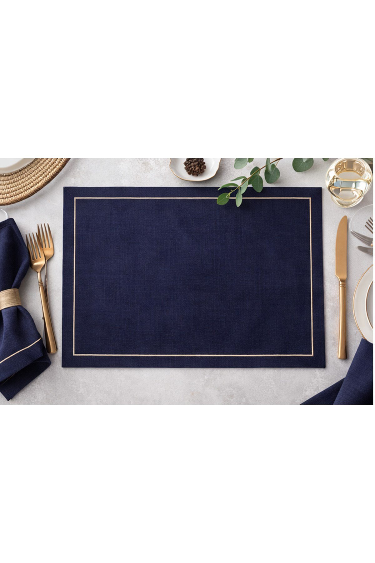 Piko Sarma Detaylı Polyester Keten Dertsiz Amerikan Servis Lacivert 35 x 45 - 6 Adet