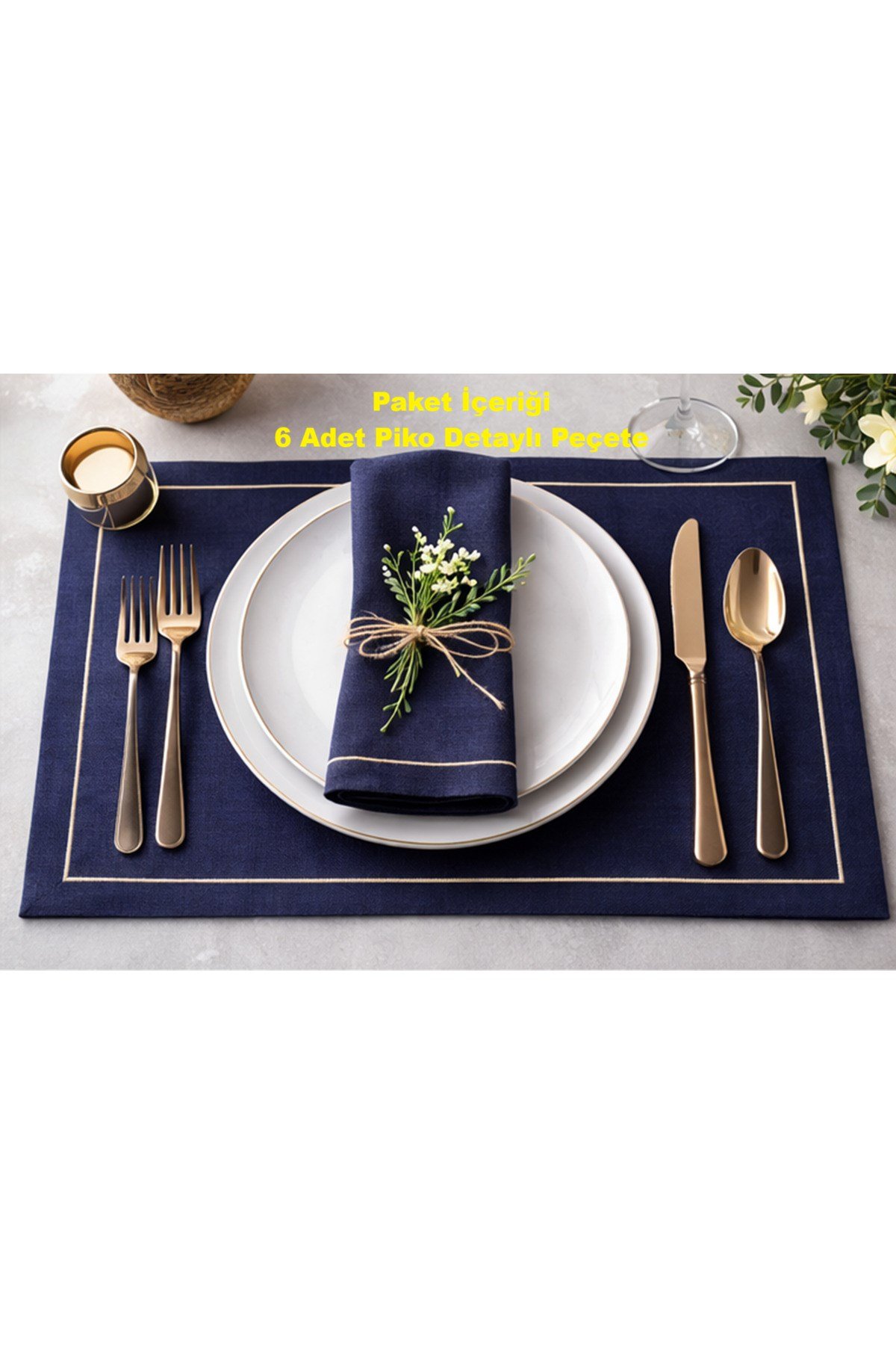 Piko Sarma Detaylı Polyester Keten Dertsiz Sunum Peçetesi Lacivert 40 x 40 - 6 Adet