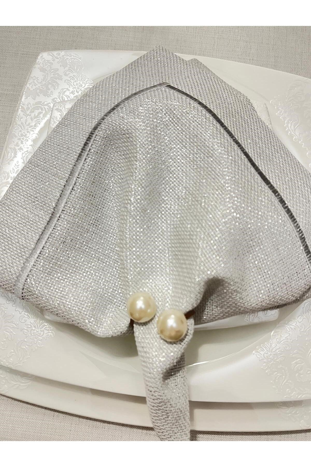 Piko Sarma Detaylı Polyester Keten Dertsiz Sunum Peçetesi GÜMÜŞ 40 x 40 - 6 Adet