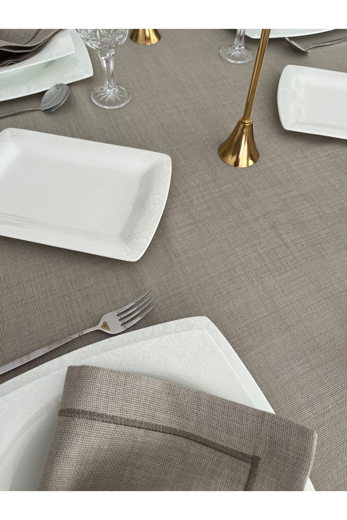 Piko Sarma Detaylı Polyester Keten Dertsiz Sunum Peçetesi 40 x 40 - 6 Adet Taş Rengi