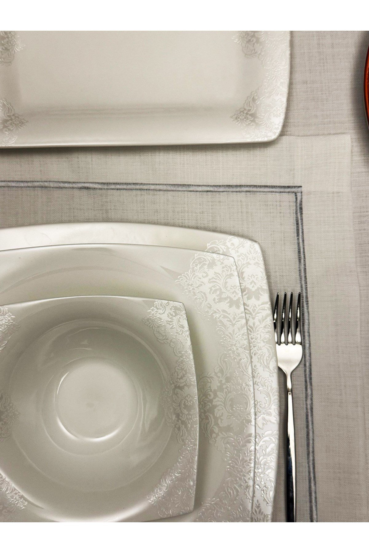 Piko Sarma Detaylı Polyester Keten Dertsiz Amerikan Servis Kırk Beyaz 35 x 45 - 6 Adet