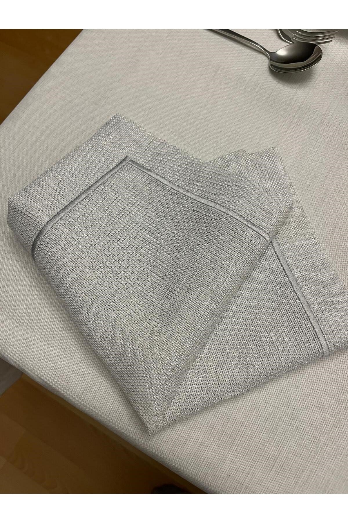 Piko Sarma Detaylı Polyester Keten Dertsiz Sunum Peçetesi GÜMÜŞ 40 x 40 - 6 Adet