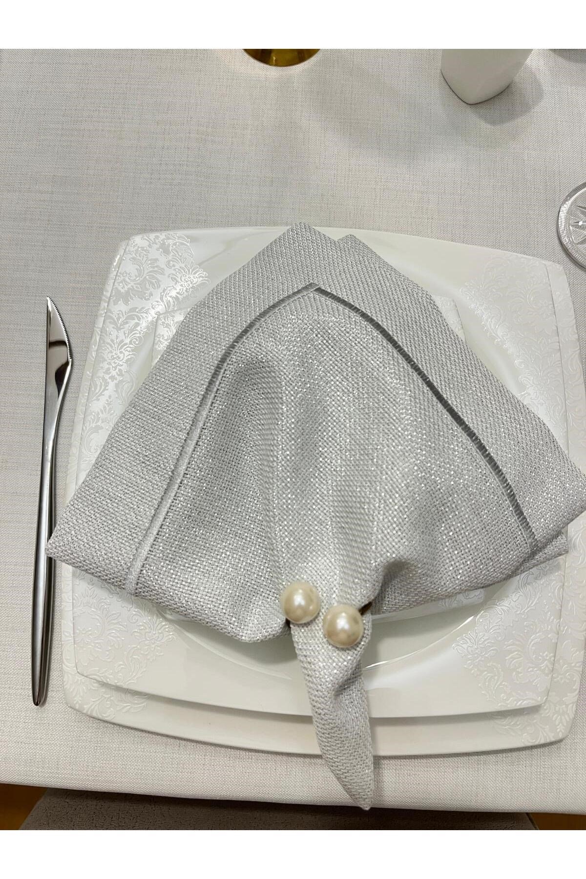 Piko Sarma Detaylı Polyester Keten Dertsiz Sunum Peçetesi GÜMÜŞ 40 x 40 - 6 Adet