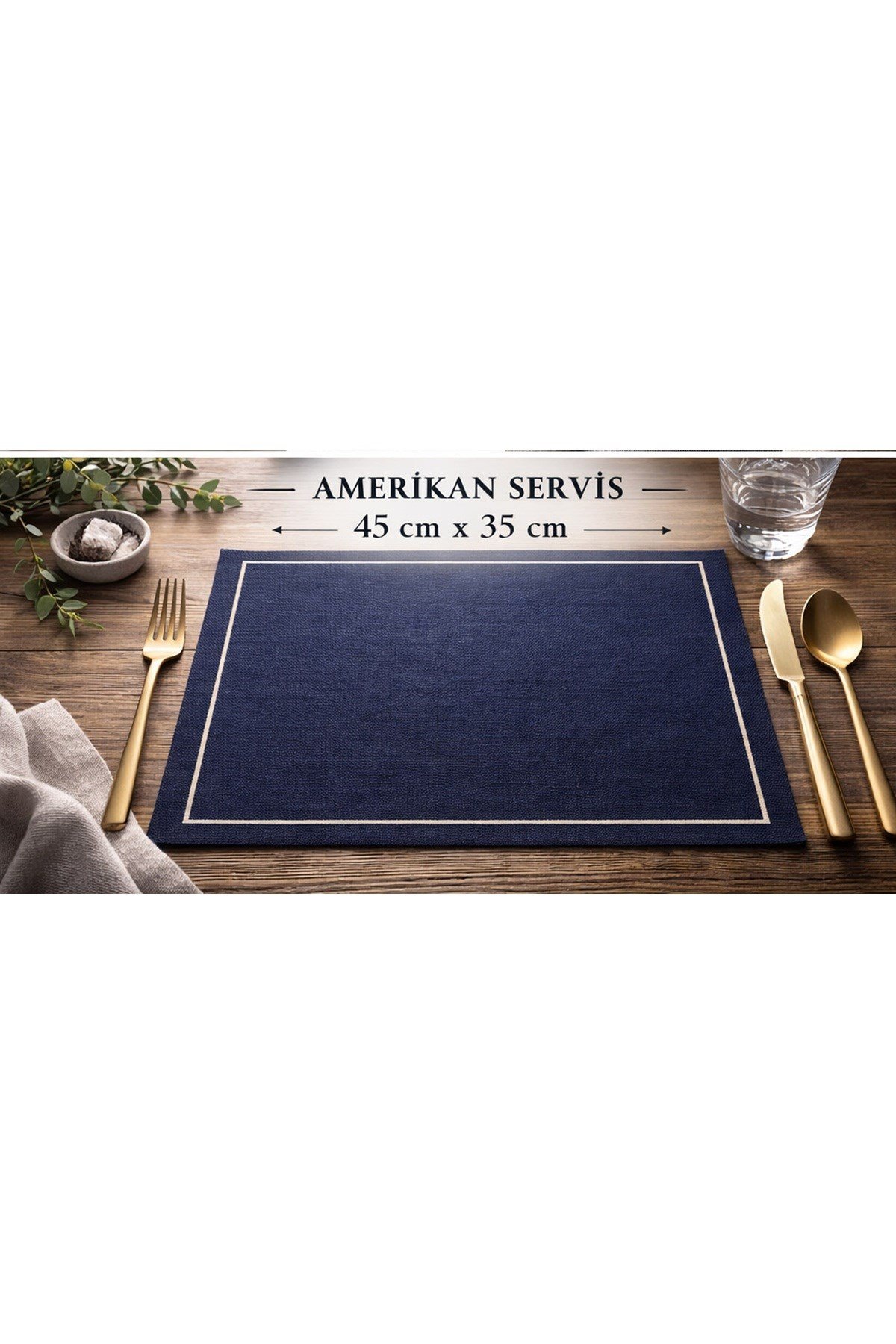 Piko Sarma Detaylı Polyester Keten Dertsiz Amerikan Servis Lacivert 35 x 45 - 6 Adet