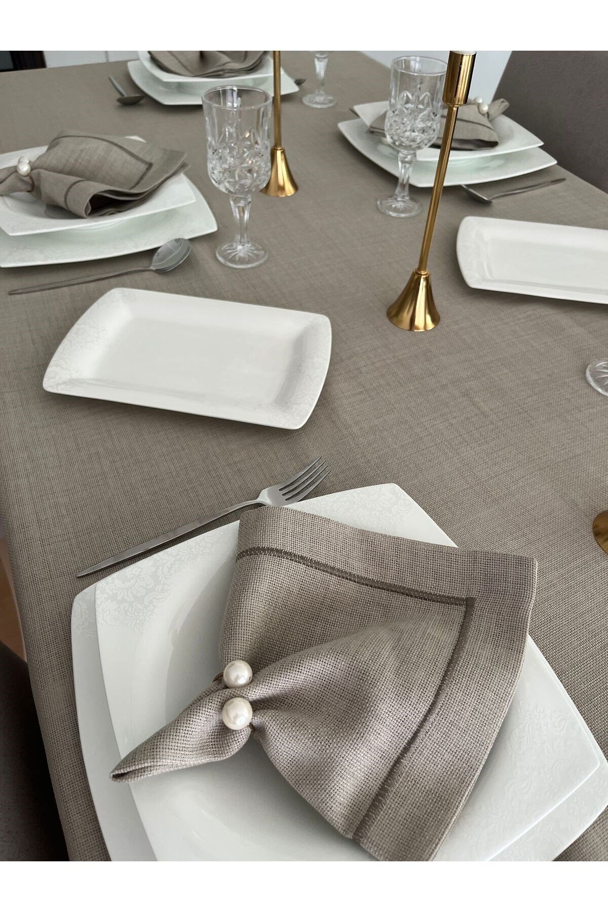 Piko Sarma Detaylı Polyester Keten Dertsiz Sunum Peçetesi 40 x 40 - 6 Adet Taş Rengi