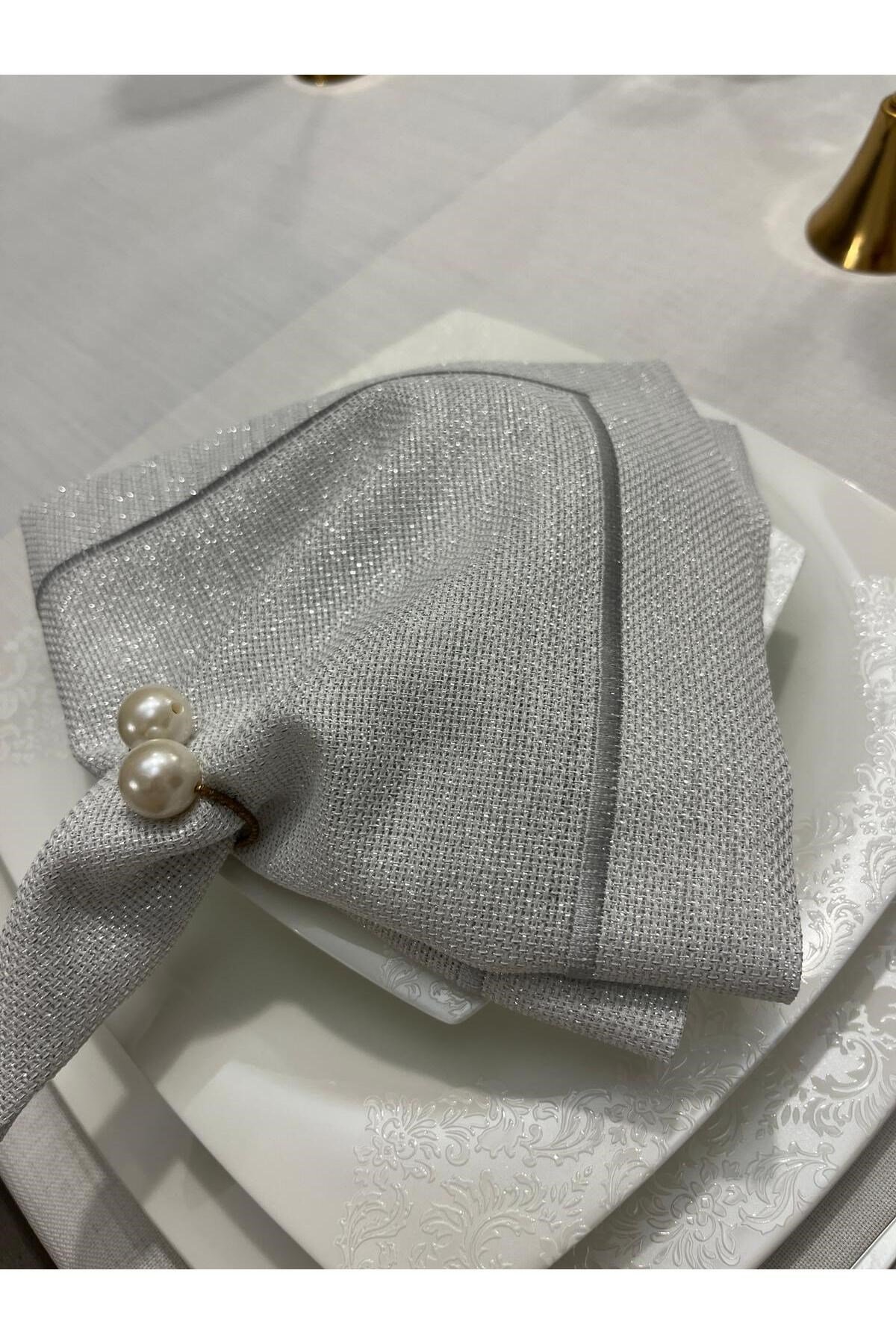 Piko Sarma Detaylı Polyester Keten Dertsiz Sunum Peçetesi GÜMÜŞ 40 x 40 - 6 Adet