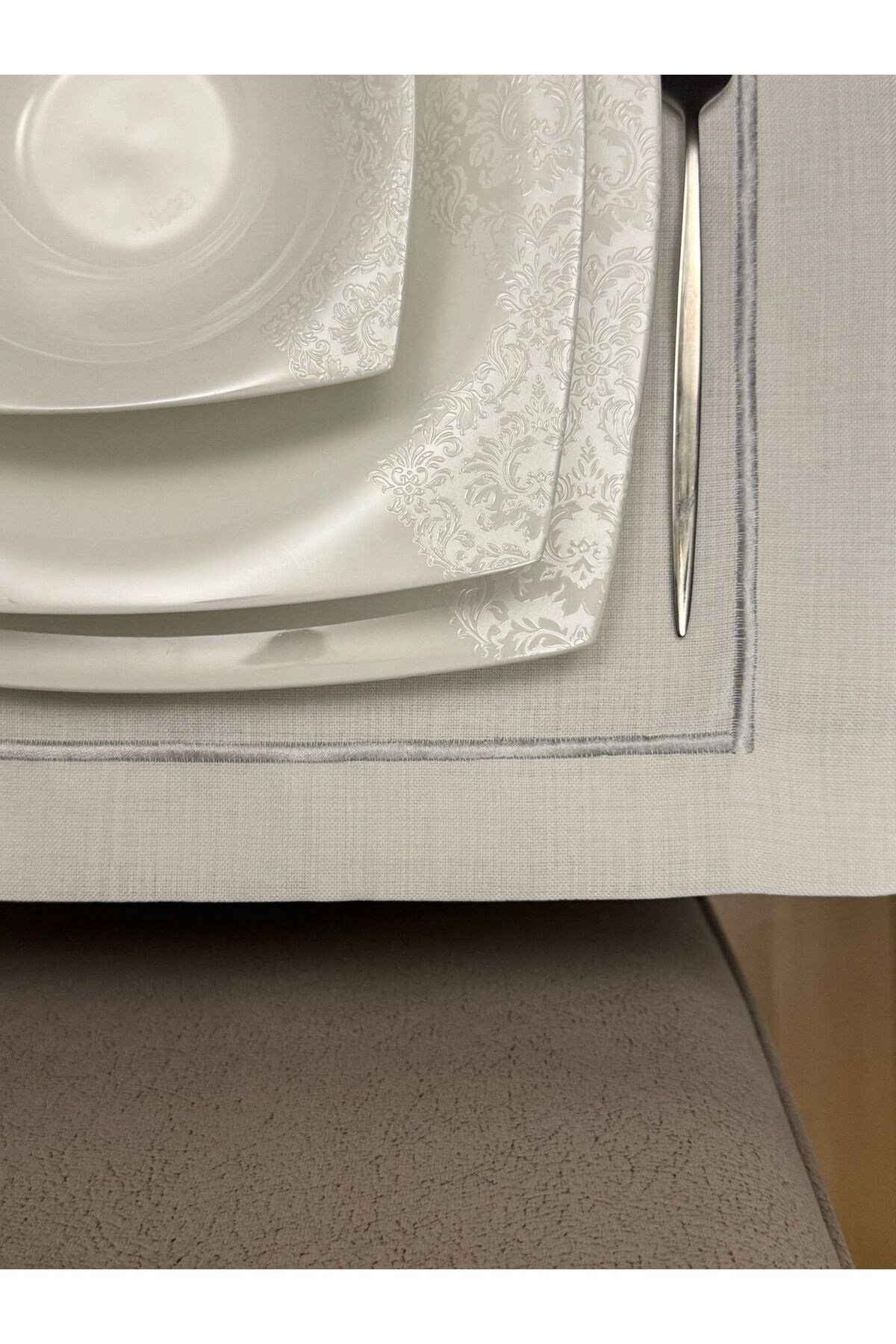 Piko Sarma Detaylı Polyester Keten Dertsiz Amerikan Servis Kırk Beyaz 35 x 45 - 6 Adet