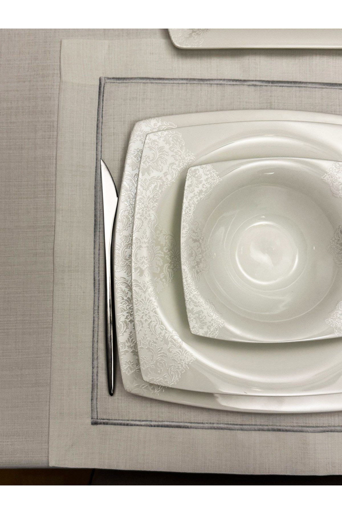Piko Sarma Detaylı Polyester Keten Dertsiz Amerikan Servis Kırk Beyaz 35 x 45 - 6 Adet