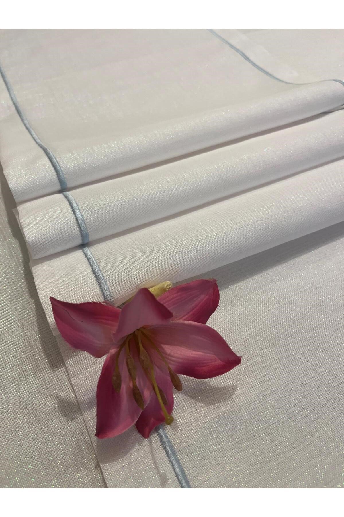 Polyester Keten Çeyiz Piko Sarma Detaylı Runner 40 x 160 - 1 Adet - Beyaz Simli