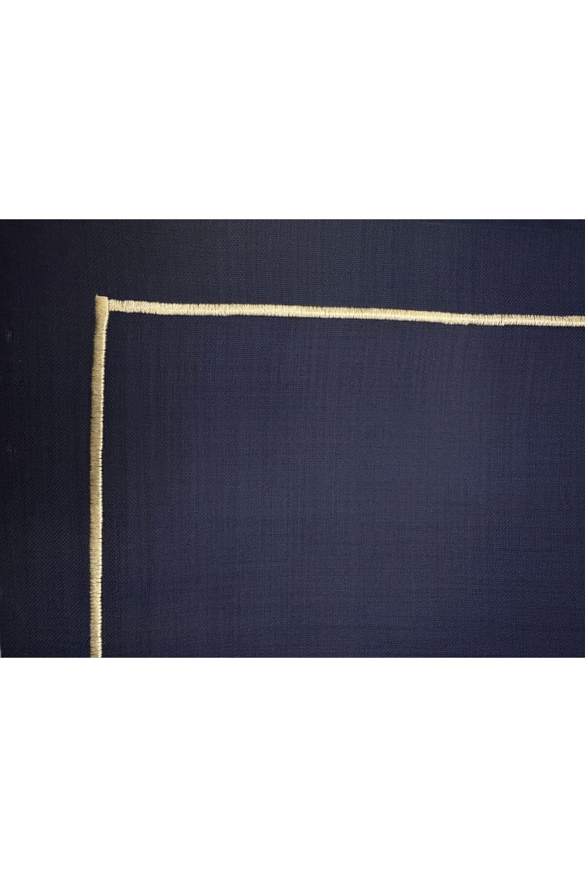 Polyester Keten Çeyiz Piko Sarma Detaylı Lacivert Runner 40 x 160 - 1 Adet