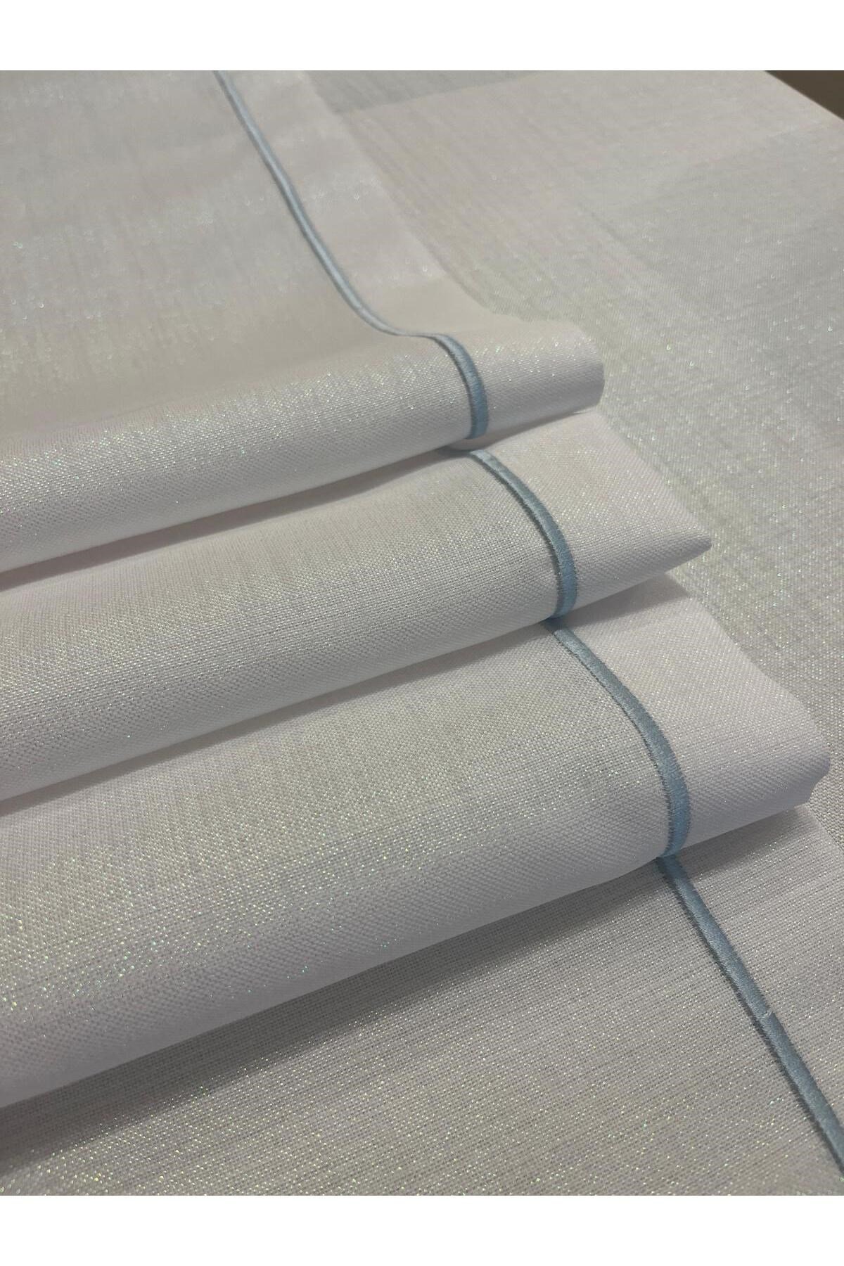 Polyester Keten Çeyiz Piko Sarma Detaylı Runner 40 x 160 - 1 Adet - Beyaz Simli