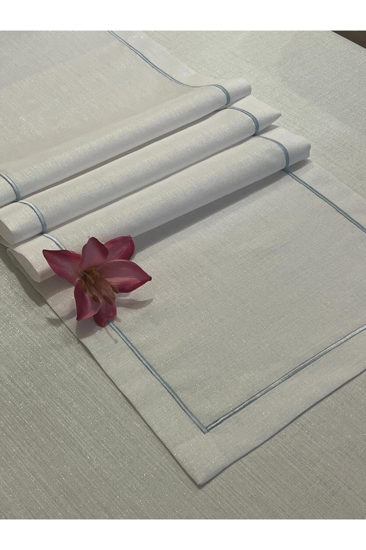 Polyester Keten Çeyiz Piko Sarma Detaylı Runner 40 x 160 - 1 Adet - Beyaz Simli