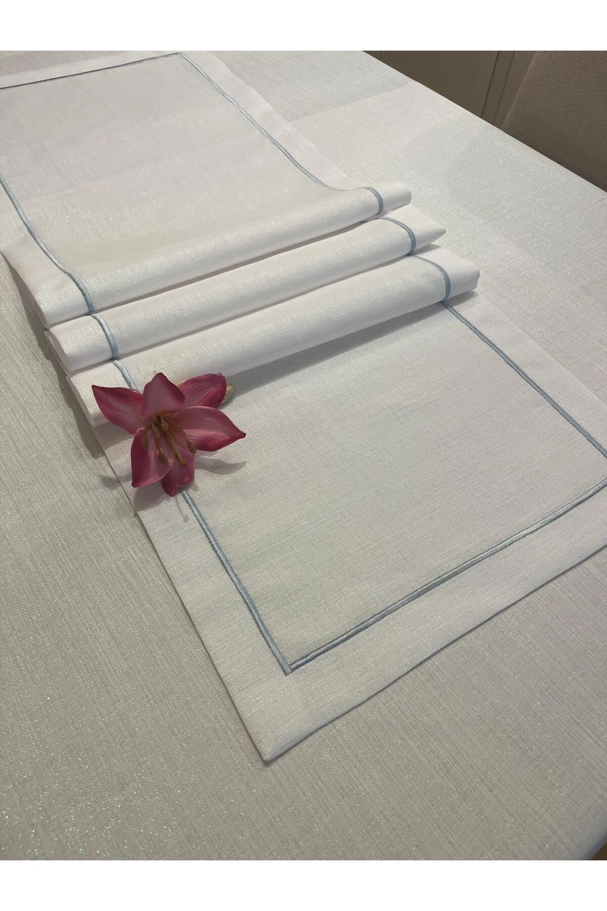 Polyester Keten Çeyiz Piko Sarma Detaylı Runner 40 x 160 - 1 Adet - Beyaz Simli