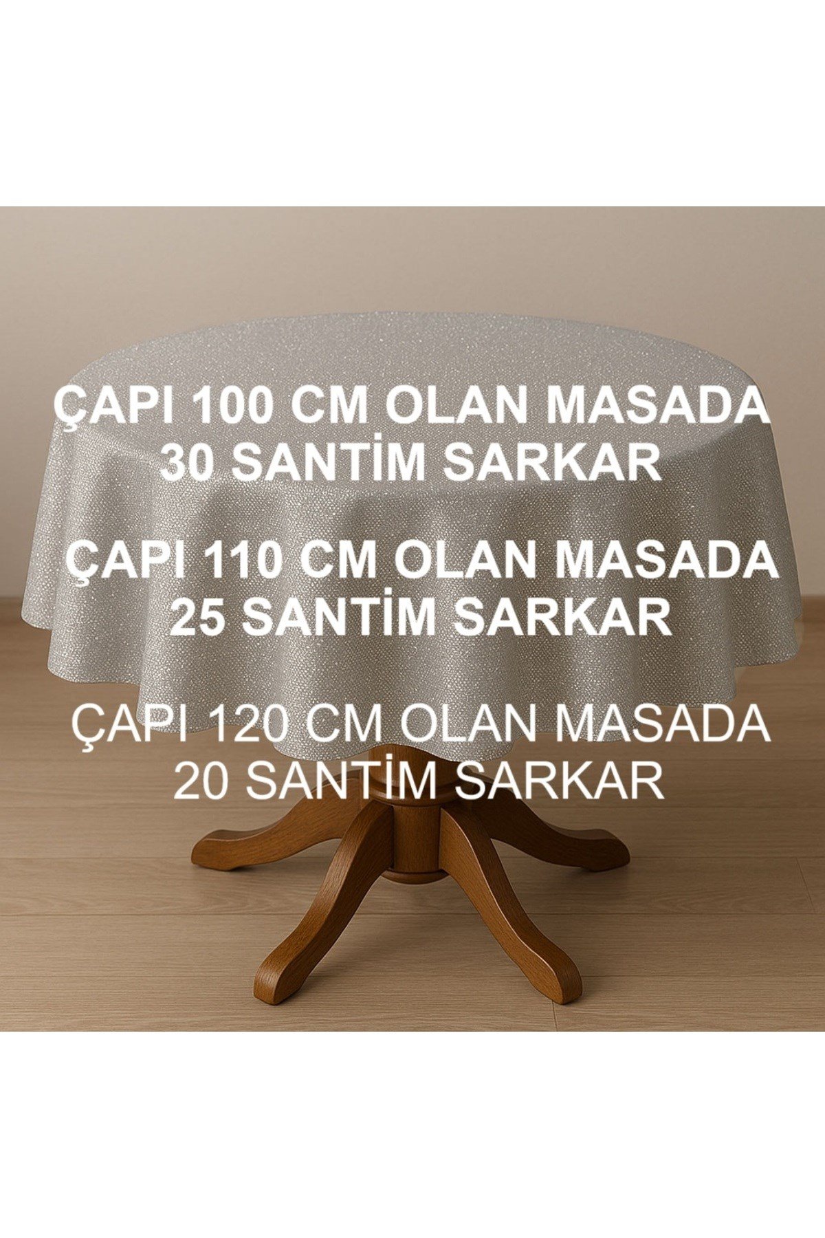 Polyester Keten Dertsiz Simli Yuvarlak Masa Örtüsü 160Cm
