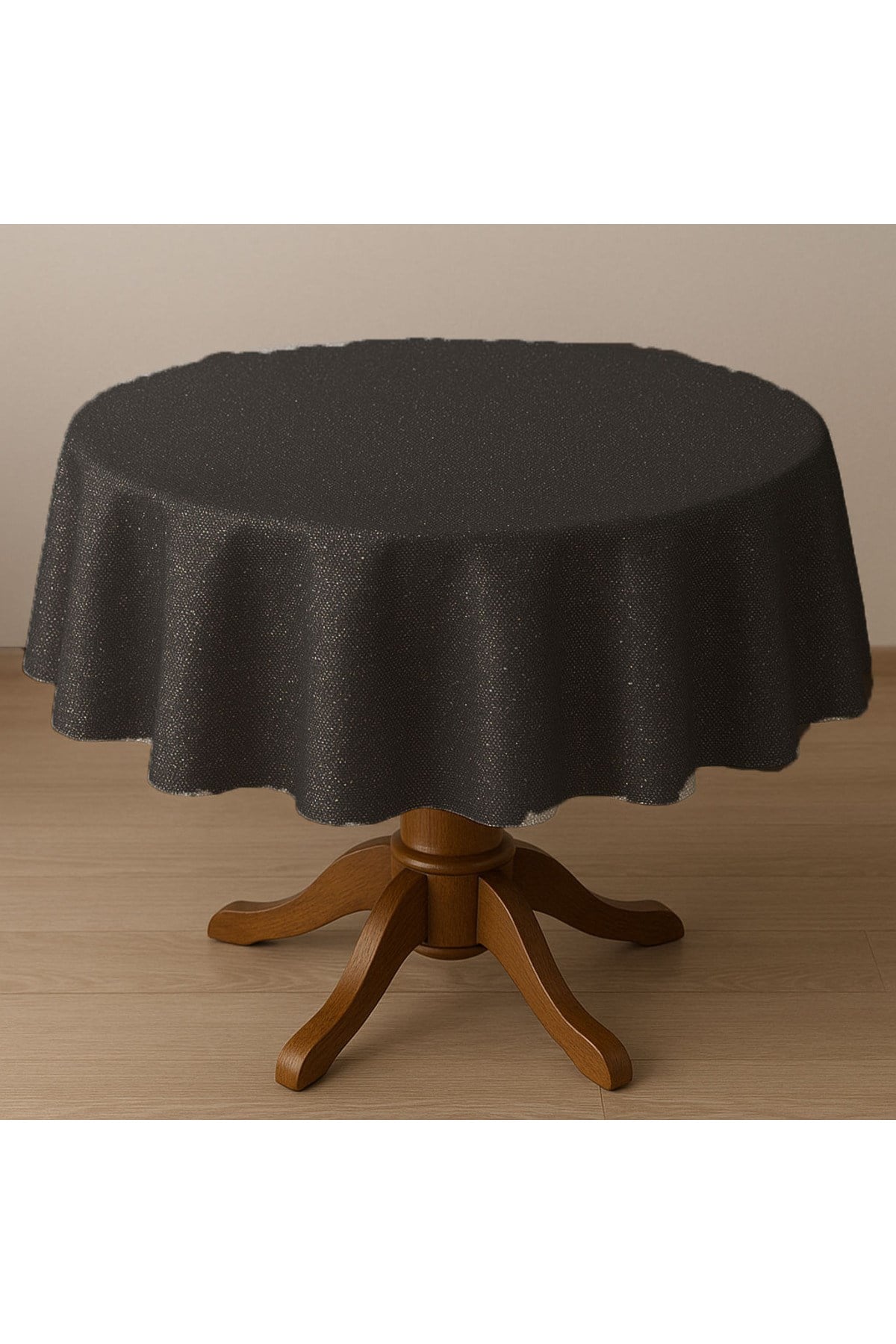 Polyester Keten Dertsiz Simli Yuvarlak Masa Örtüsü 160Cm