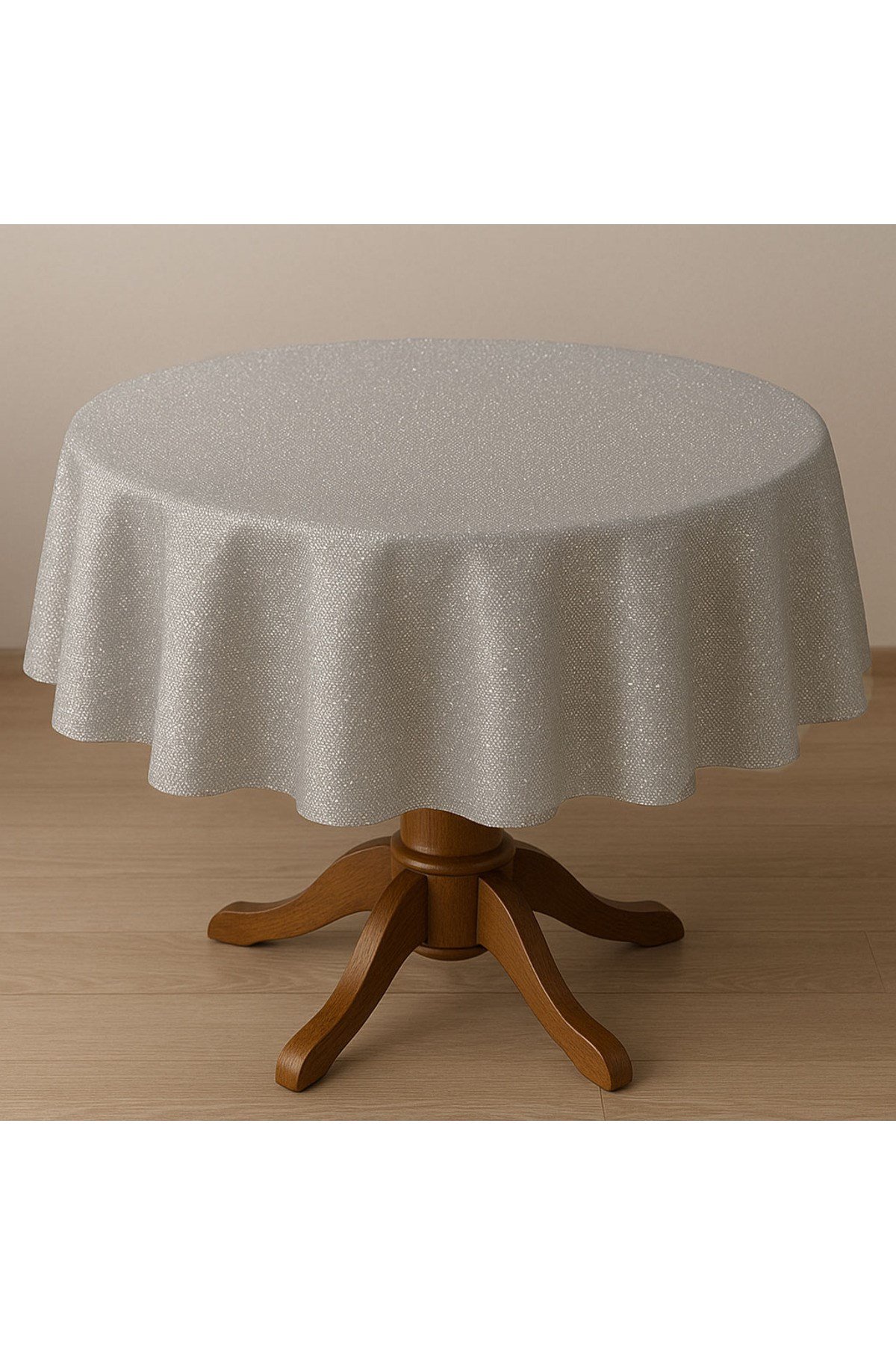 Polyester Keten Dertsiz Simli Yuvarlak Masa Örtüsü 160Cm