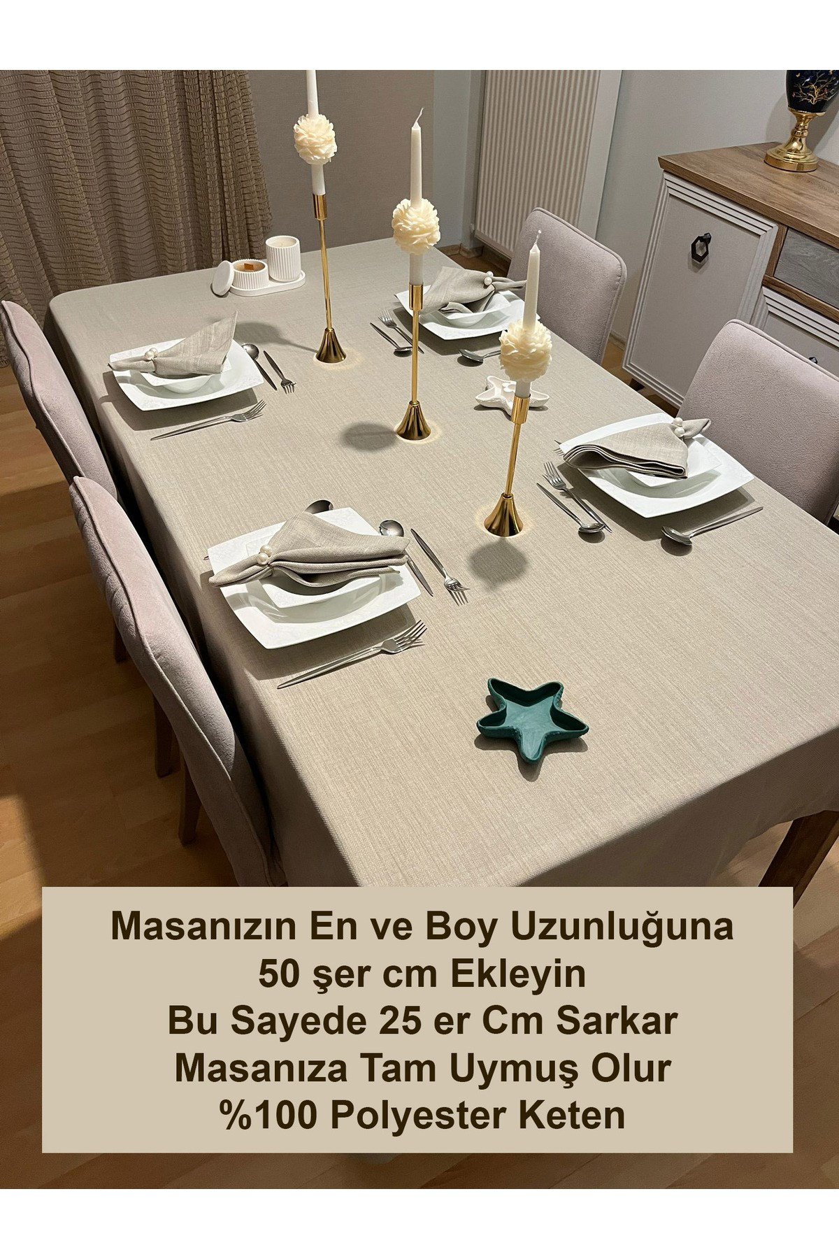 Polyester Keten Etamin İşlemeye Uygun Dertsiz Masa Örtüsü Taş Rengi