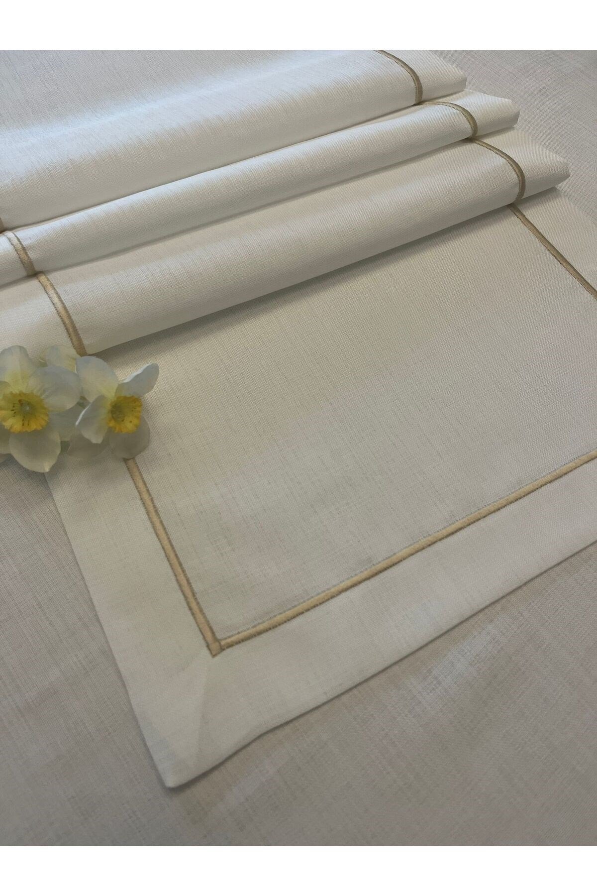Polyester Keten Gold Piko Detaylı Kırık Beyaz Runner 40 x 160