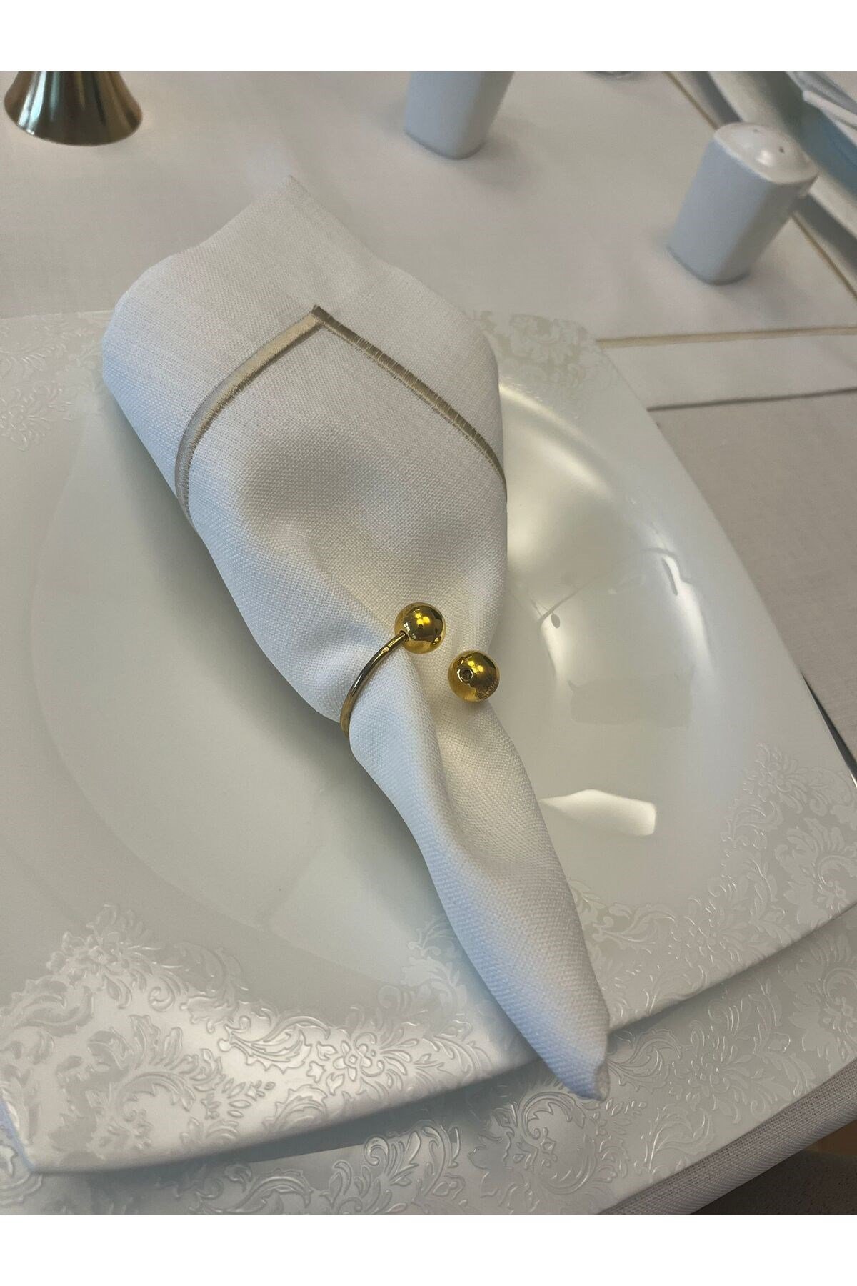 Polyester Keten Gold Piko Detaylı Kırık Beyaz Peçete 40x40 - 6 adet