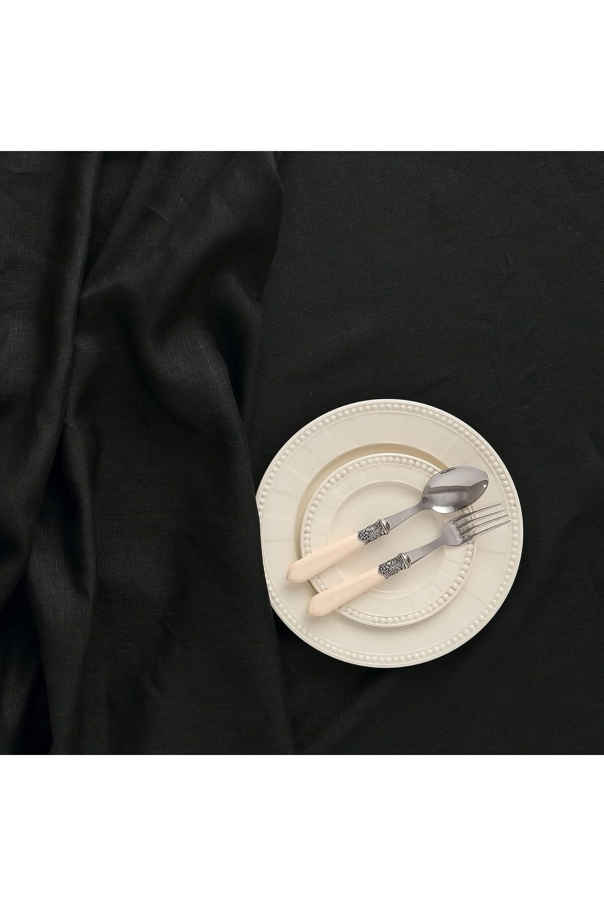 Polyester Keten Simsiz Masa Örtüsü Siyah + 6 Peçete