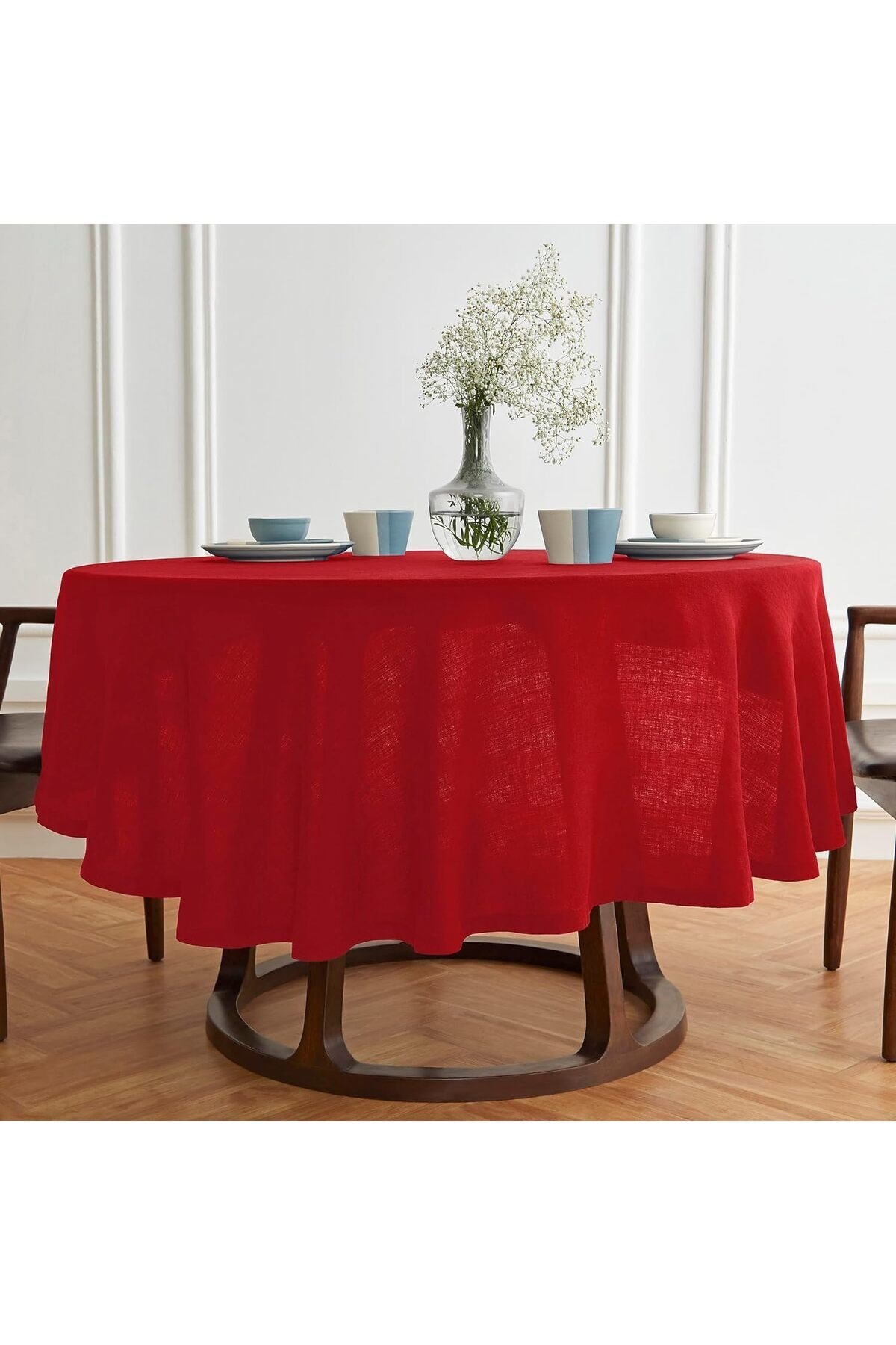 Polyester Simsiz Keten Yuvarlak Dertsiz Masa Örtüsü 160cm