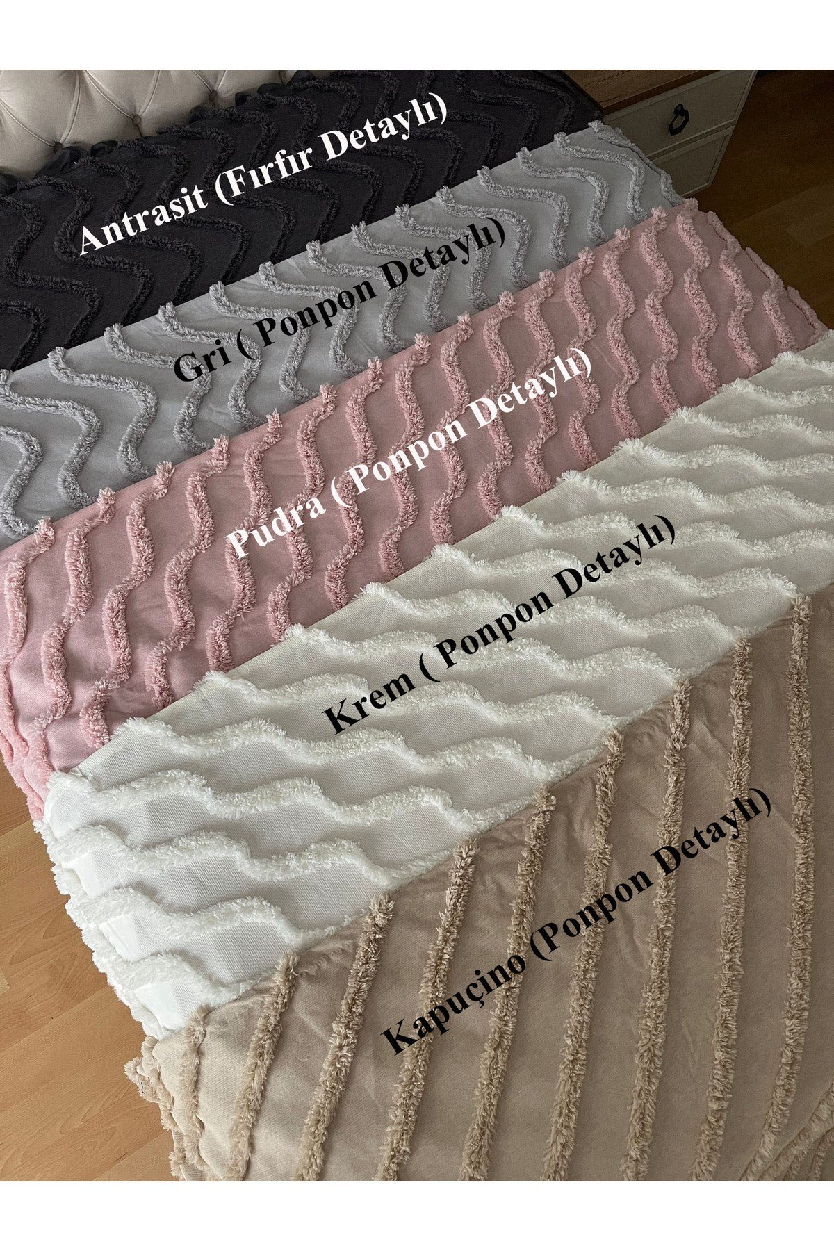 Ponpon Detaylı Çift Kişilik Pamuklu Yatak Örtüsü Pike 240 x 260 - 1 Adet