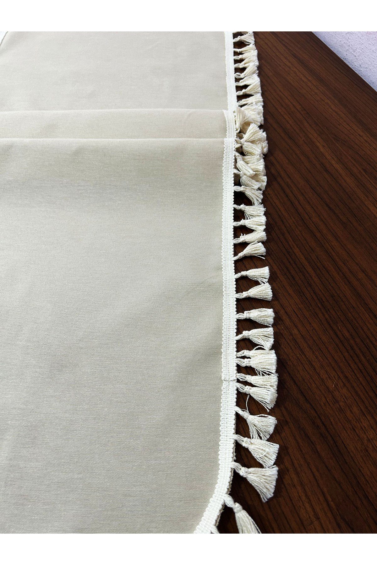 Püskül Detaylı Oval Keten Runner 40x150