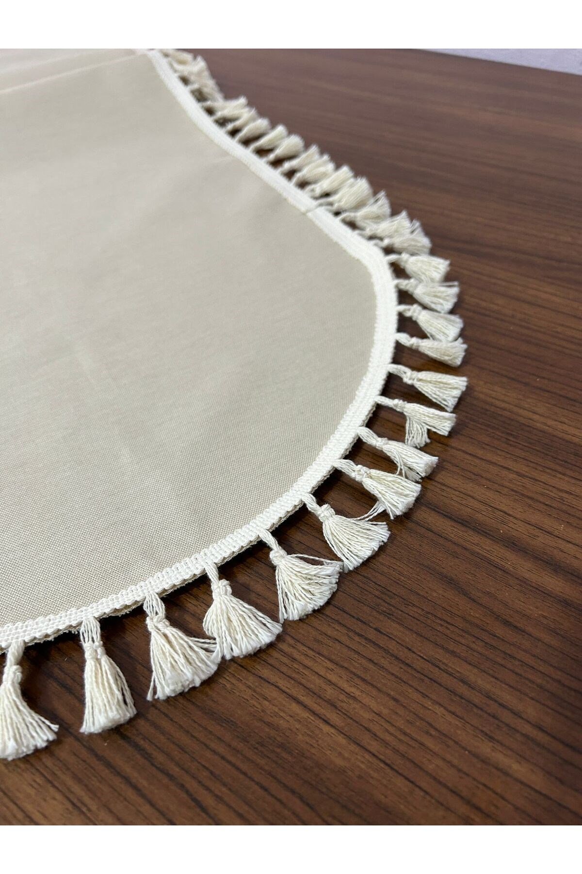 Püskül Detaylı Oval Keten Runner 40x150